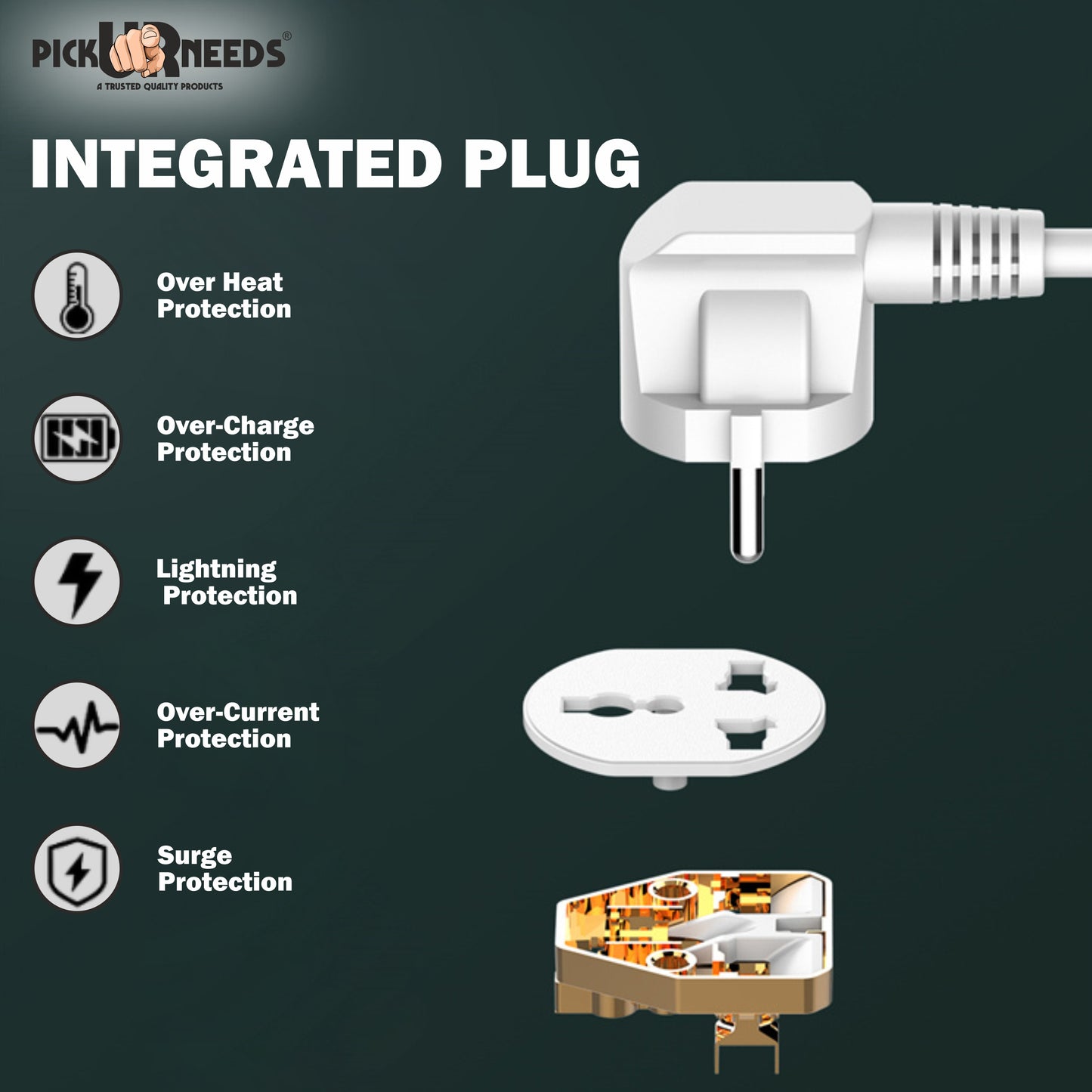 Pick Ur Needs Extension Cord/Board/Power Strip with 4 USB Charging Ports and 6 Socket -10 Amp for Multiple Electronic Devices Smartphone Tablet Laptop