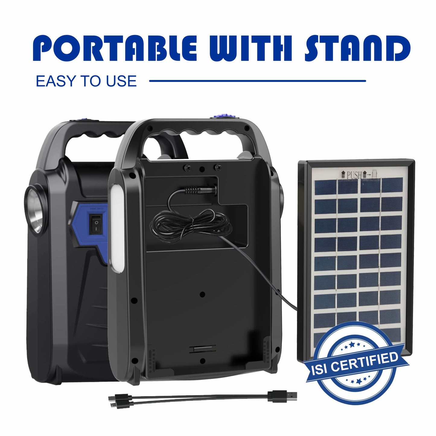Pick Ur Needs Solar Chargeable Inverter Set Torch + Side Emergency Light + 3 Bulb 2 USB Port 7 hrs Torch Emergency Light