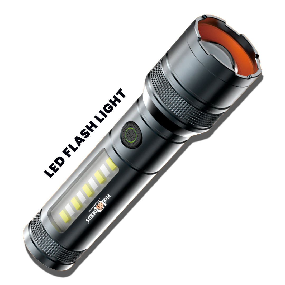 Pick Ur Needs Rechargeable Metal Body Torch Zoomable Head 1200 mAh Battery 3 Color Mode Lights 5 hrs Torch Emergency Light