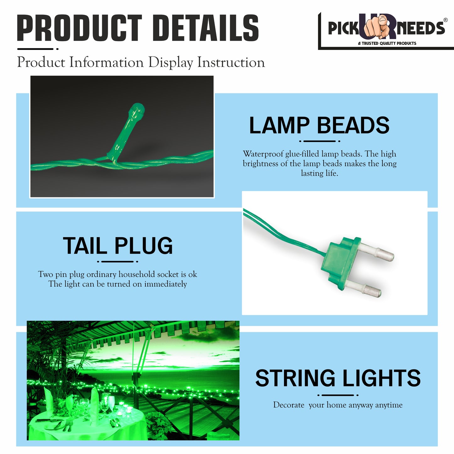 Pick Ur Needs 60 LEDs 20 m Yellow Steady String Rice Lights  (Pack of 6)