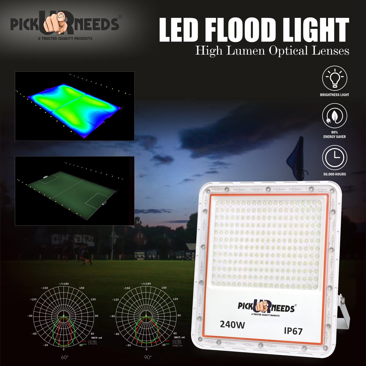 Pick Ur Needs Bright LED 240W Lens Flood Lamp Light Outdoor With IP67 Waterproof Emergency Light