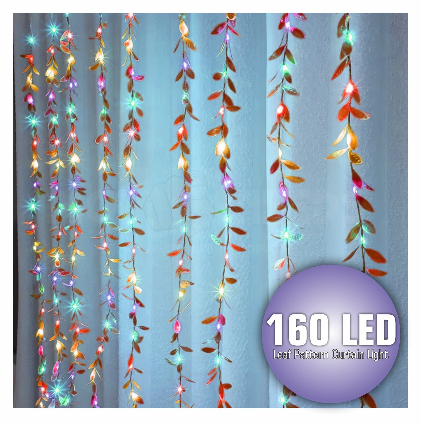 Pick Ur Needs Leaf Pattern Curtain String Light 3 Metre 160 Multiple Color LED 8 Flashing Mode Ceiling Lamp