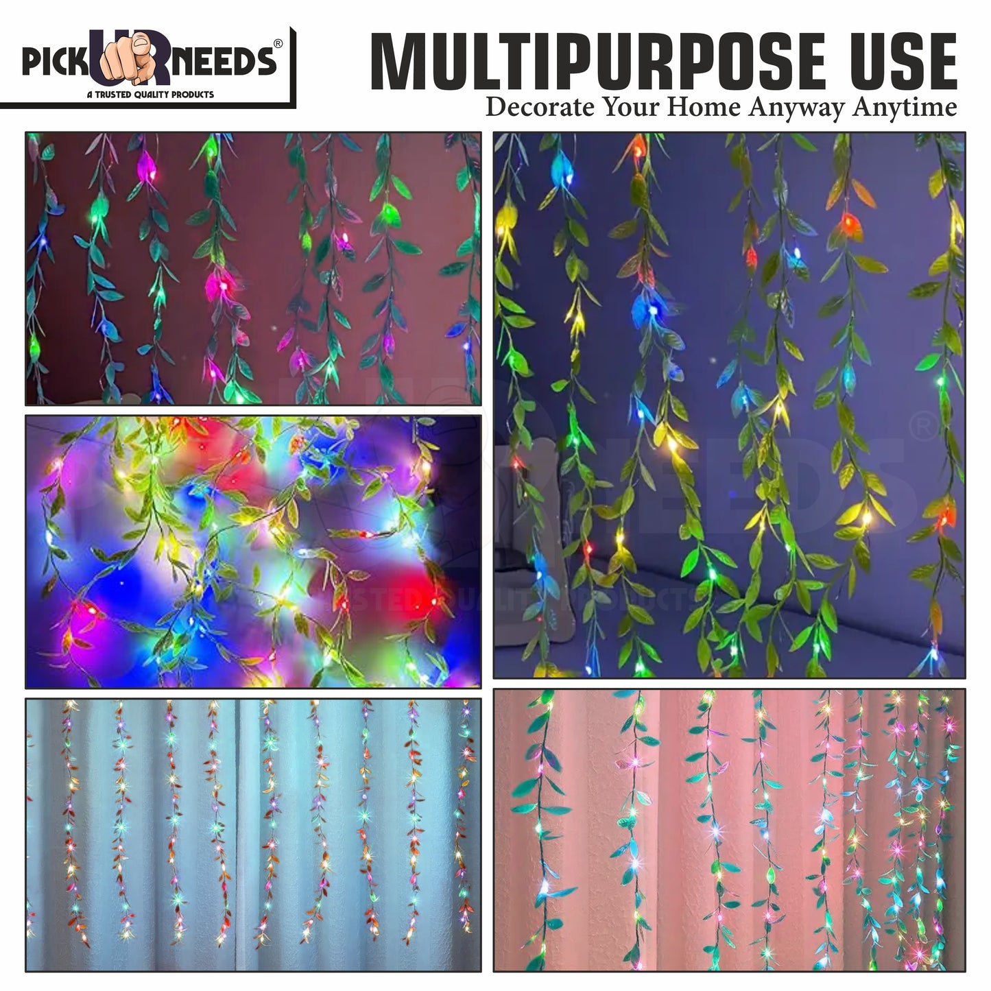 Pick Ur Needs Leaf Pattern Curtain String Light 3 Metre 160 Multiple Color LED 8 Flashing Mode Ceiling Lamp