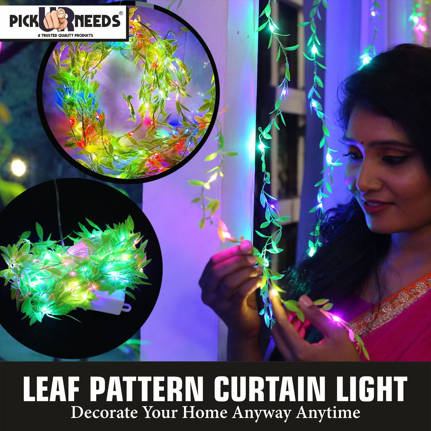 Pick Ur Needs Leaf Pattern Curtain String Light 3 Metre 160 Multiple Color LED 8 Flashing Mode Ceiling Lamp