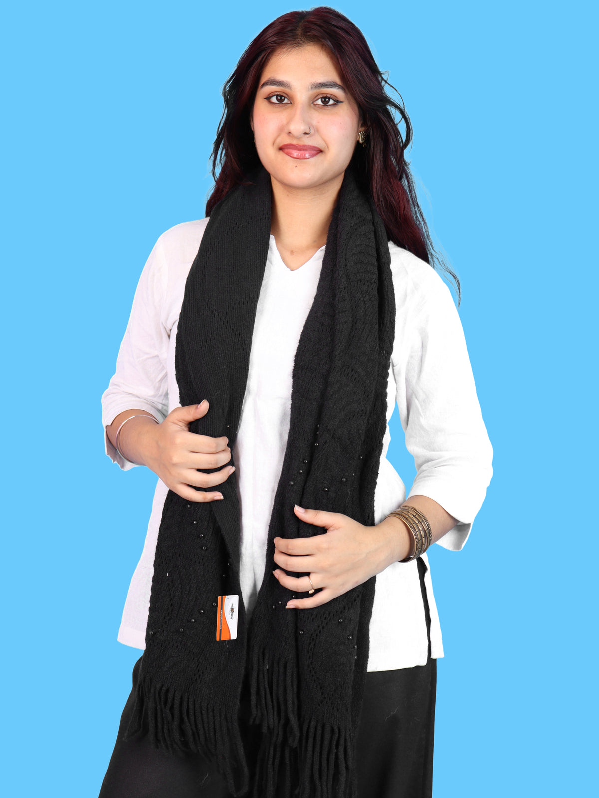 Pick Ur Needs Women & Girls Winter Warm Woolen Muffler with Pearl Work & Fringes – Soft Stylish Wrap
