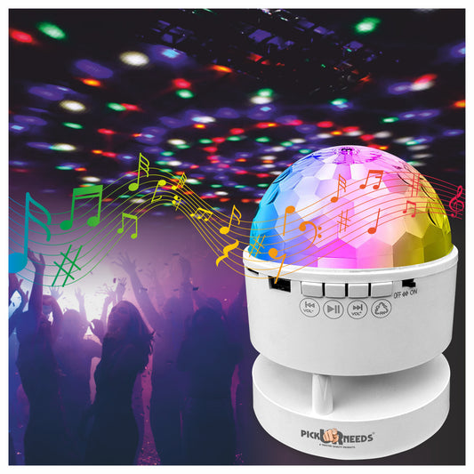 Pick Ur Needs LED Crystal Disco Night Lamp Bluetooth Music Player Speaker 7 RGB 14 Light Mode 18 W Bluetooth Party Speaker  (White, 5.0 Channel)