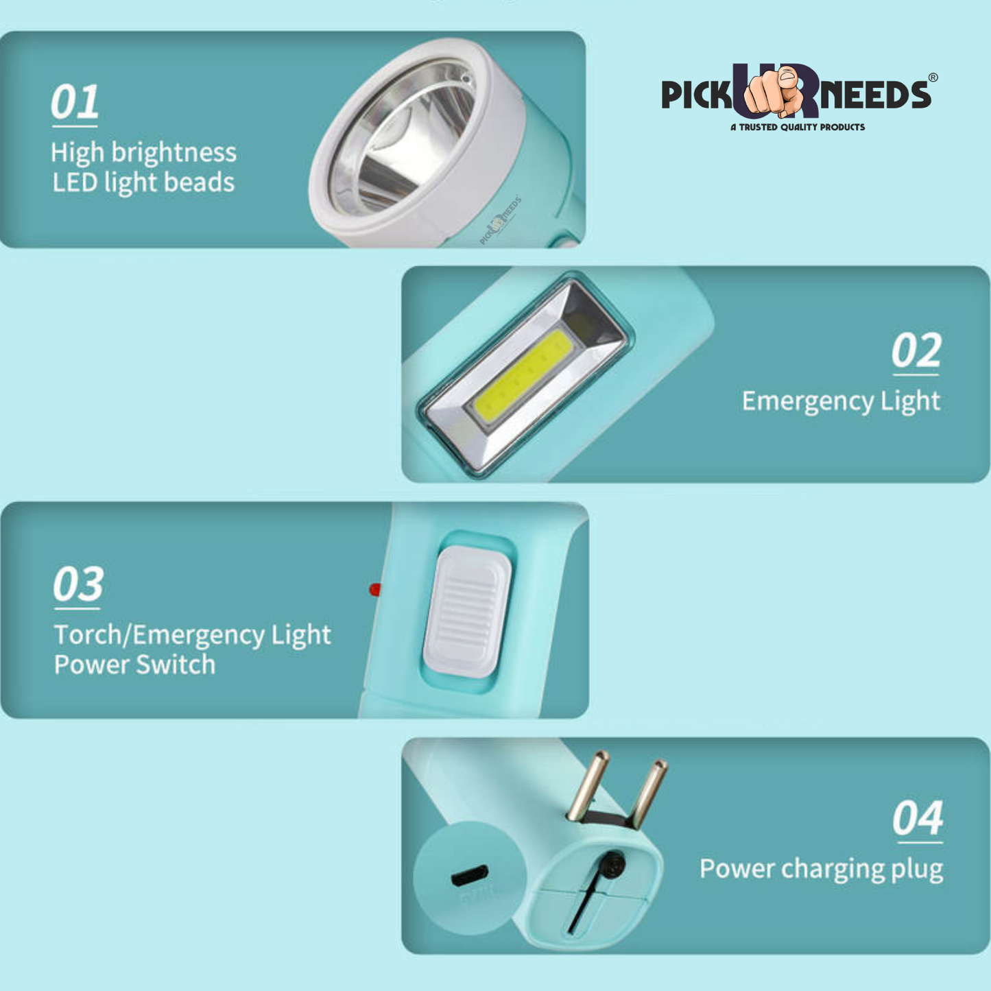 Pick Ur Needs 2 In 1 Rechargeable 25W Mini Torch/Emergency Search Light Pack of 6 4 hrs Torch Emergency Light