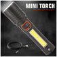 Pick Ur Needs Rechargeable 100W Aluminium Body Home Emergency Mini Search Torch Light Zoomable with 3 Mode + Side COB with 2 Mode 1200mAH Battery