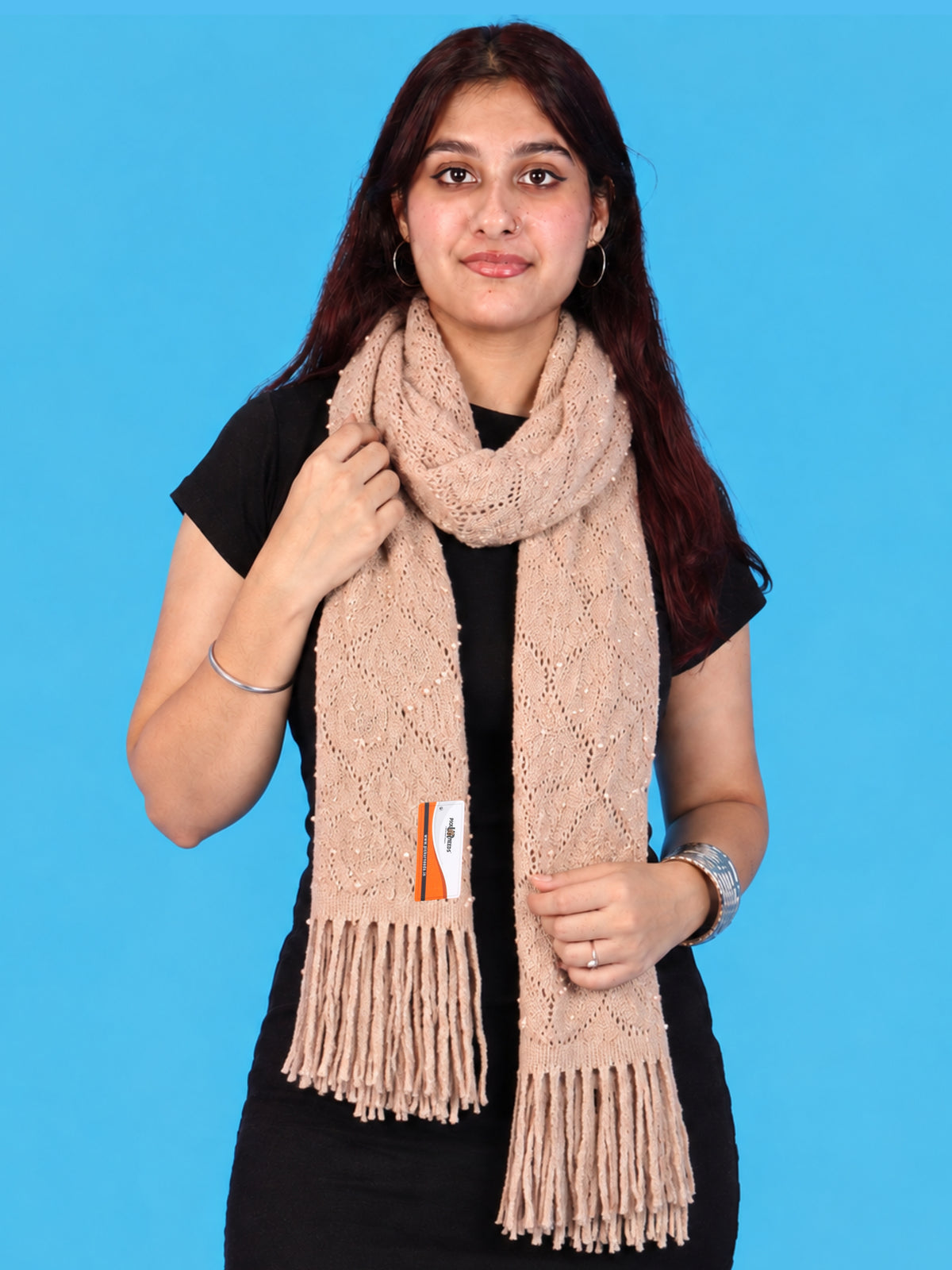 Pick Ur Needs Women & Girls Winter Warm Woolen Muffler with Pearl Work & Fringes – Soft Stylish Wrap