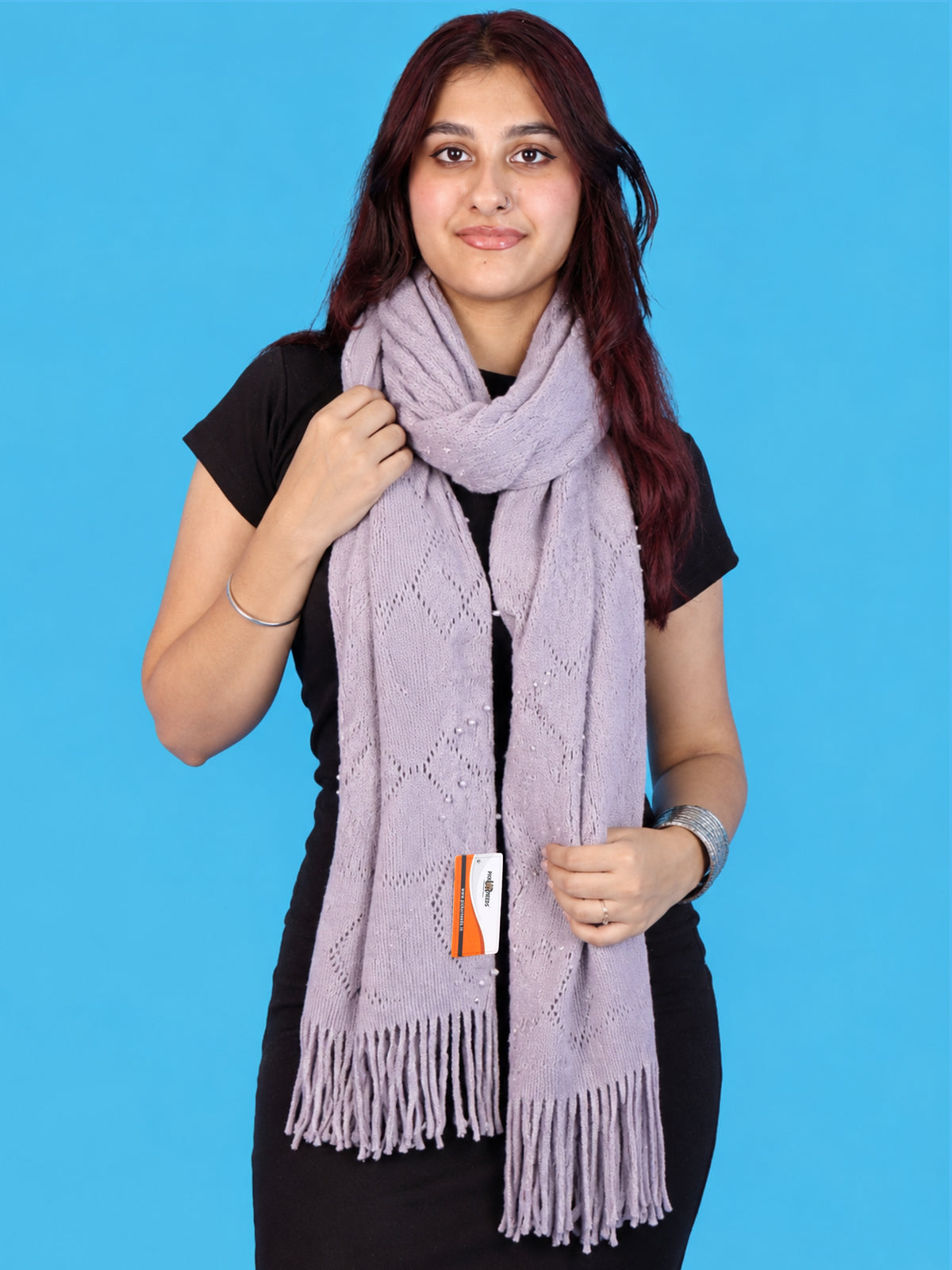 Pick Ur Needs Women & Girls Winter Warm Woolen Muffler with Pearl Work & Fringes – Soft Stylish Wrap