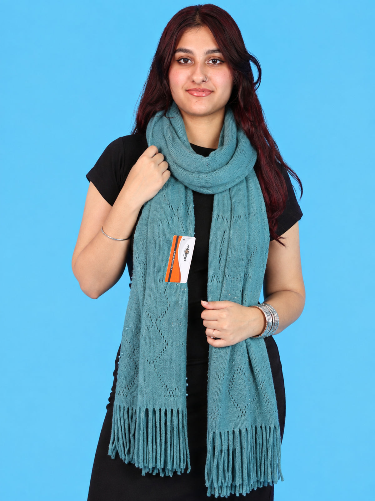 Pick Ur Needs Women & Girls Winter Warm Woolen Muffler with Pearl Work & Fringes – Soft Stylish Wrap