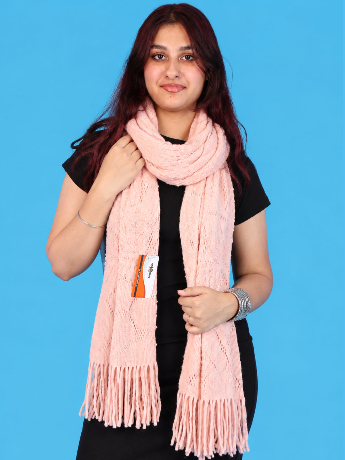Pick Ur Needs Women & Girls Winter Warm Woolen Muffler with Pearl Work & Fringes – Soft Stylish Wrap