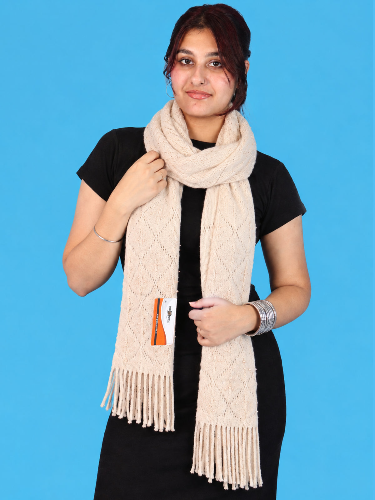 Pick Ur Needs Women & Girls Winter Warm Woolen Muffler with Pearl Work & Fringes – Soft Stylish Wrap