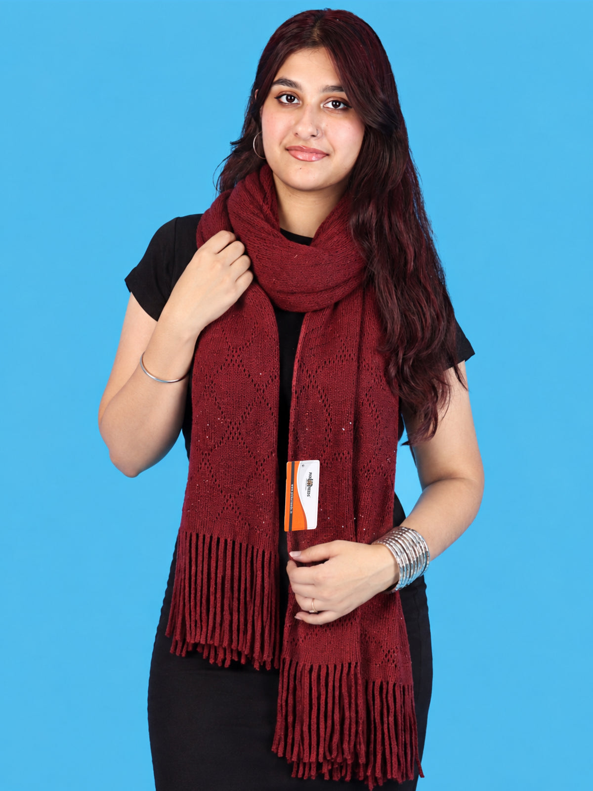 Pick Ur Needs Women & Girls Winter Warm Woolen Muffler with Pearl Work & Fringes – Soft Stylish Wrap