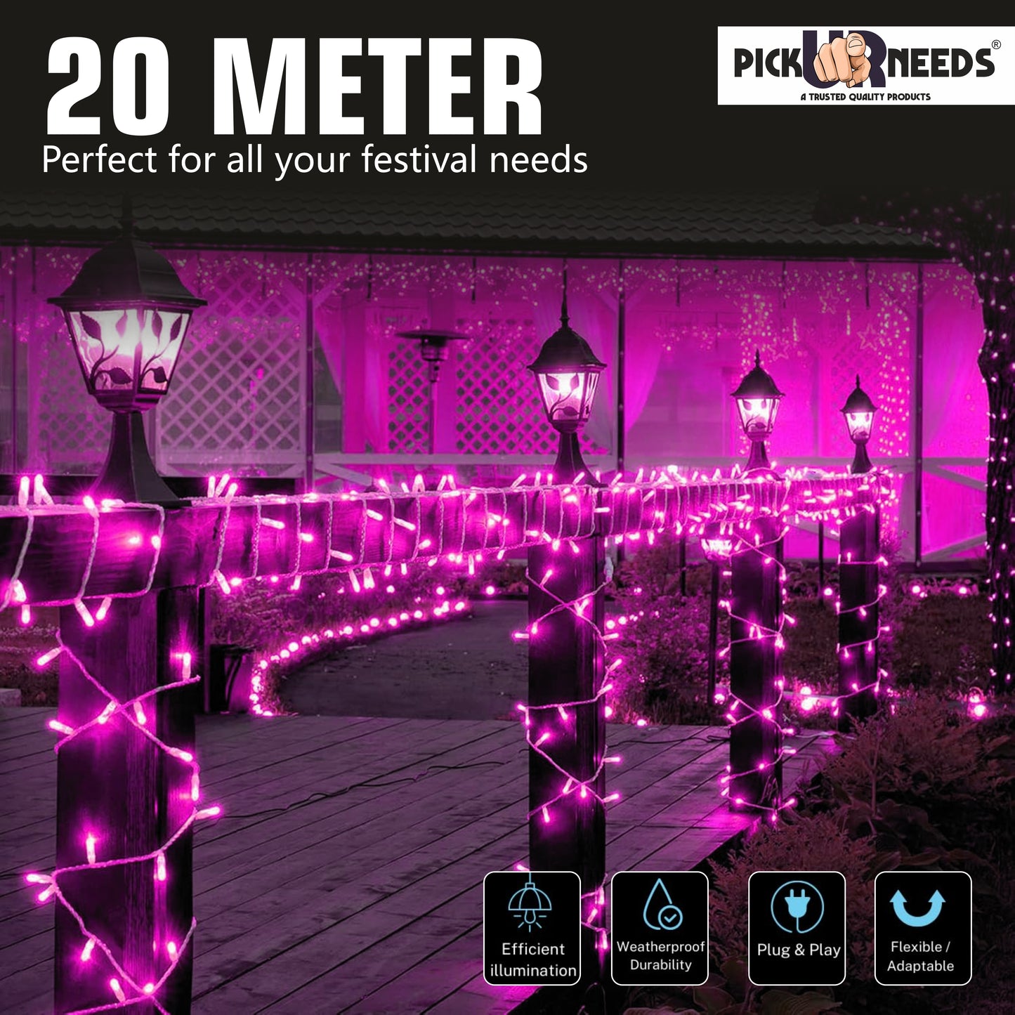Pick Ur Needs 60 LEDs 20 m Yellow Steady String Rice Lights  (Pack of 6)