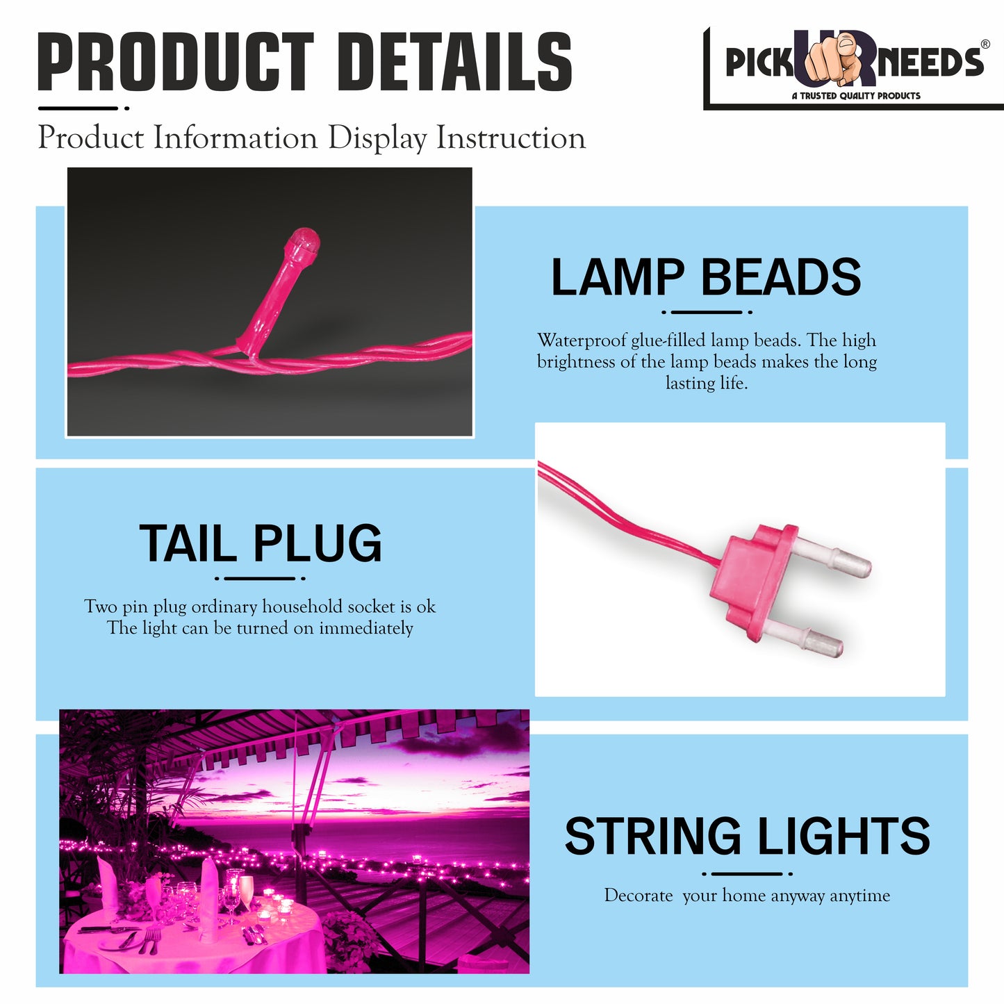 Pick Ur Needs 60 LEDs 20 m Yellow Steady String Rice Lights  (Pack of 1)