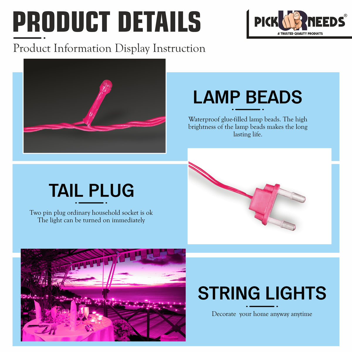 Pick Ur Needs 60 LEDs 15 m Steady String Rice Lights