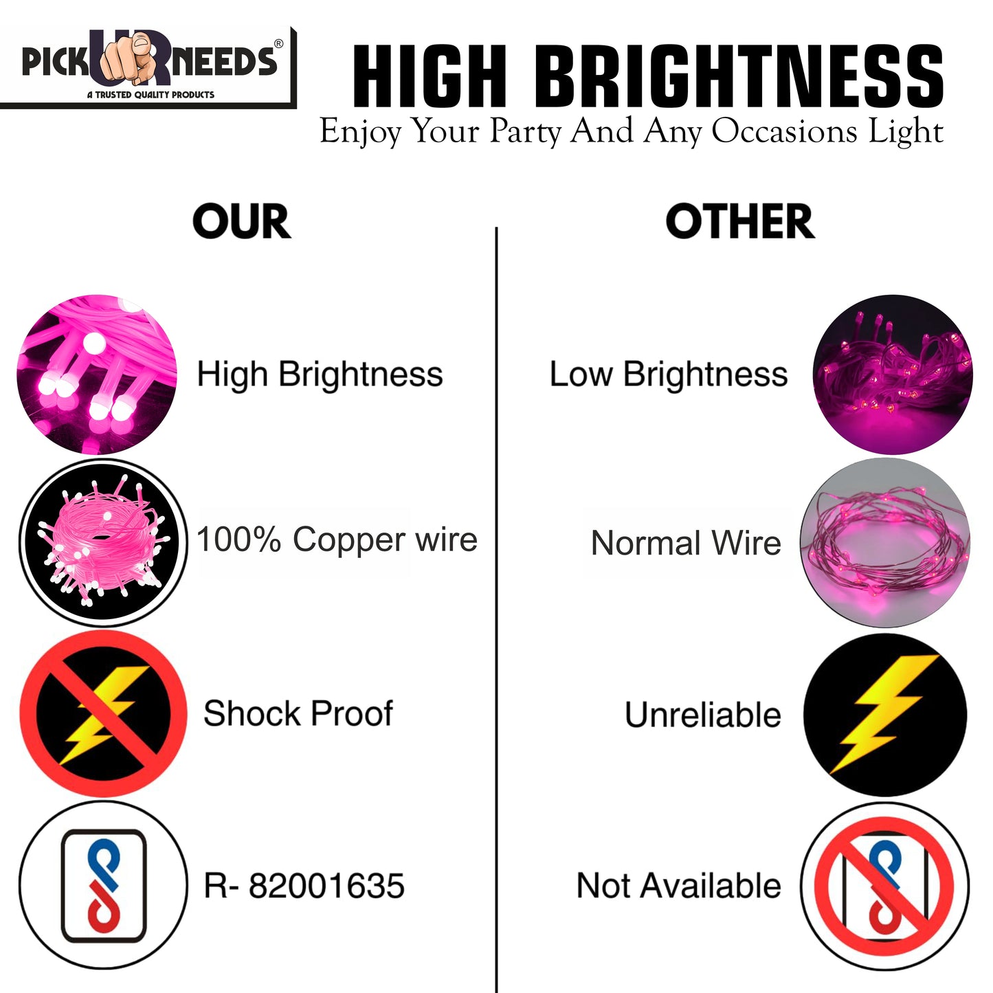 Pick Ur Needs 60 LEDs 20 m Yellow Steady String Rice Lights  (Pack of 4)