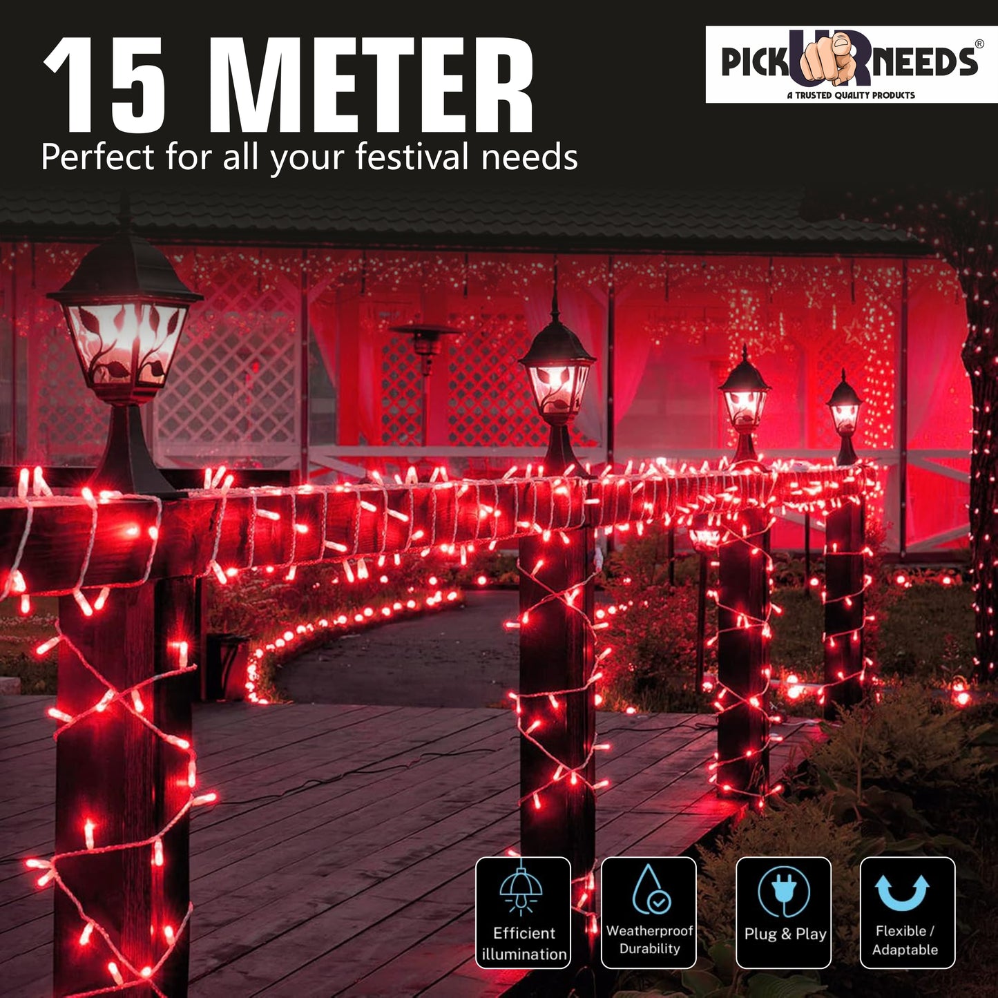 Pick Ur Needs 60 LEDs 20 m Yellow Steady String Rice Lights  (Pack of 4)