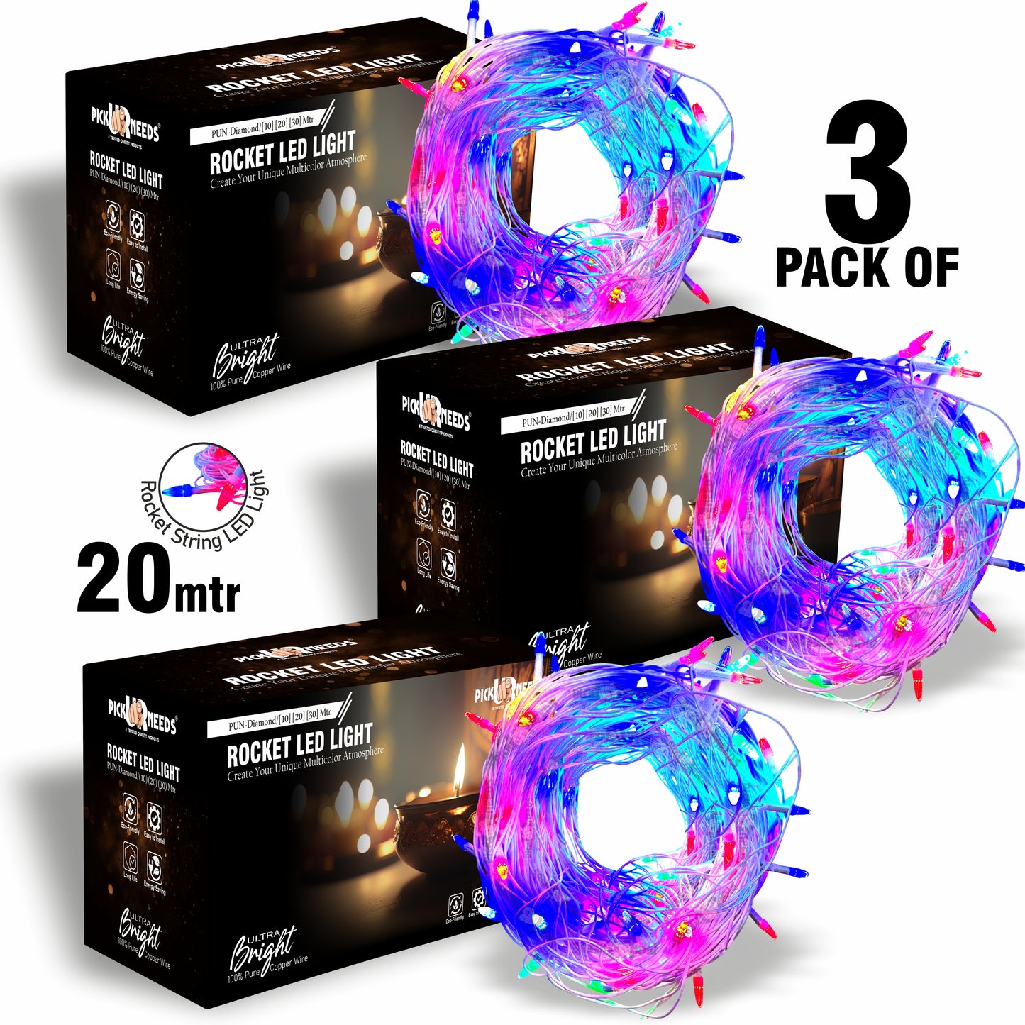 Pick Ur Needs 40 LEDs 20 m Multicolor Flickering String Rice Lights  (Pack of 2)