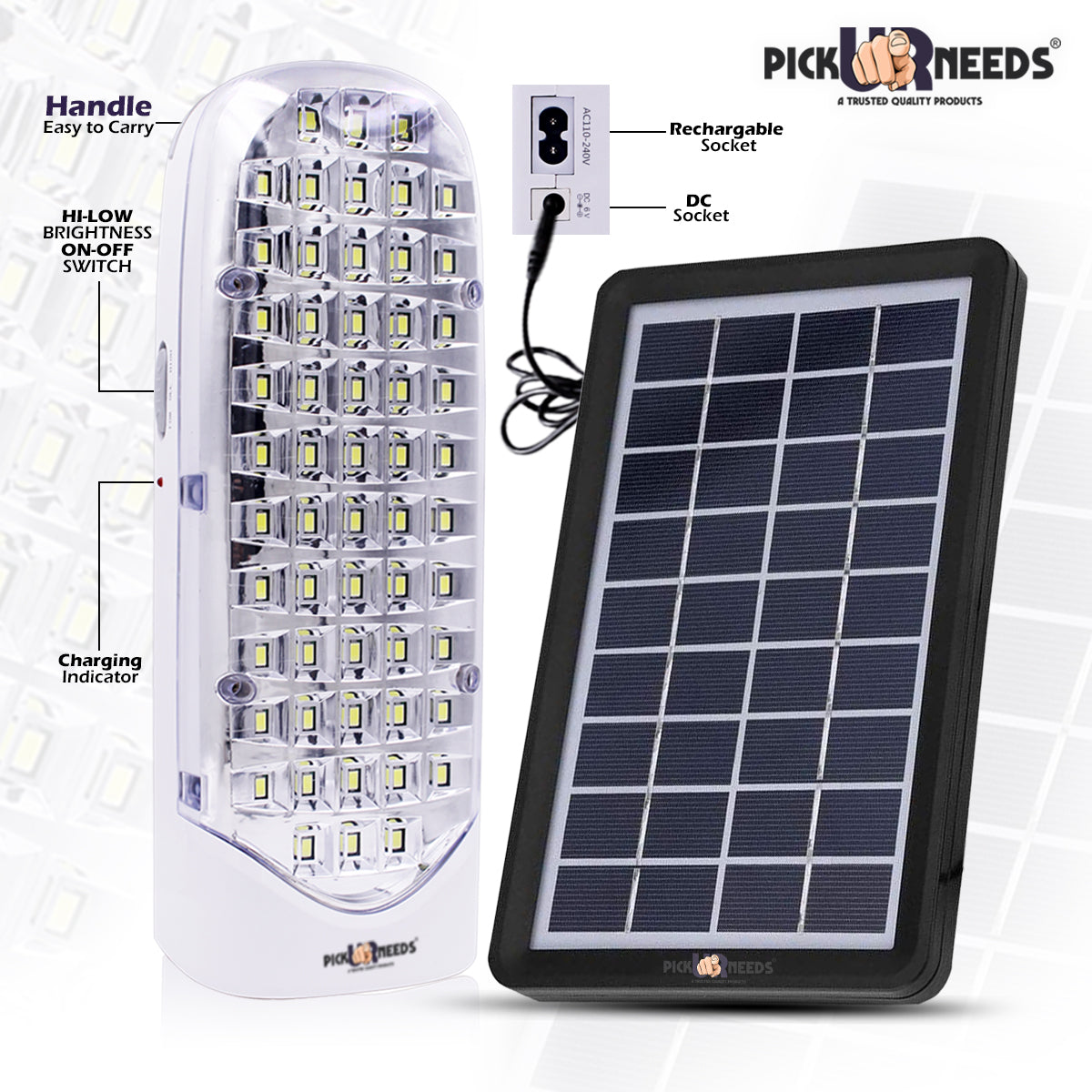 Pick Ur Needs Rechargeable Lantern Emergency Light 56 SMD with Eco Friendly & Energy Save Solar Panel(3W+9V)