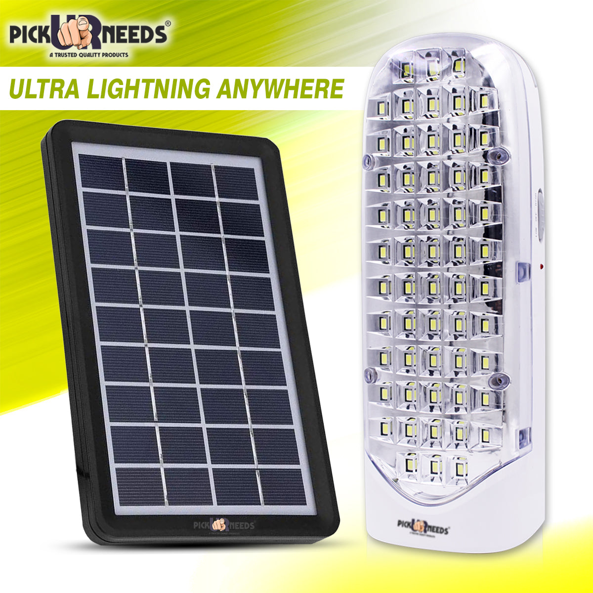 Pick Ur Needs Rechargeable Lantern Emergency Light 56 SMD with Eco Friendly & Energy Save Solar Panel(3W+9V)