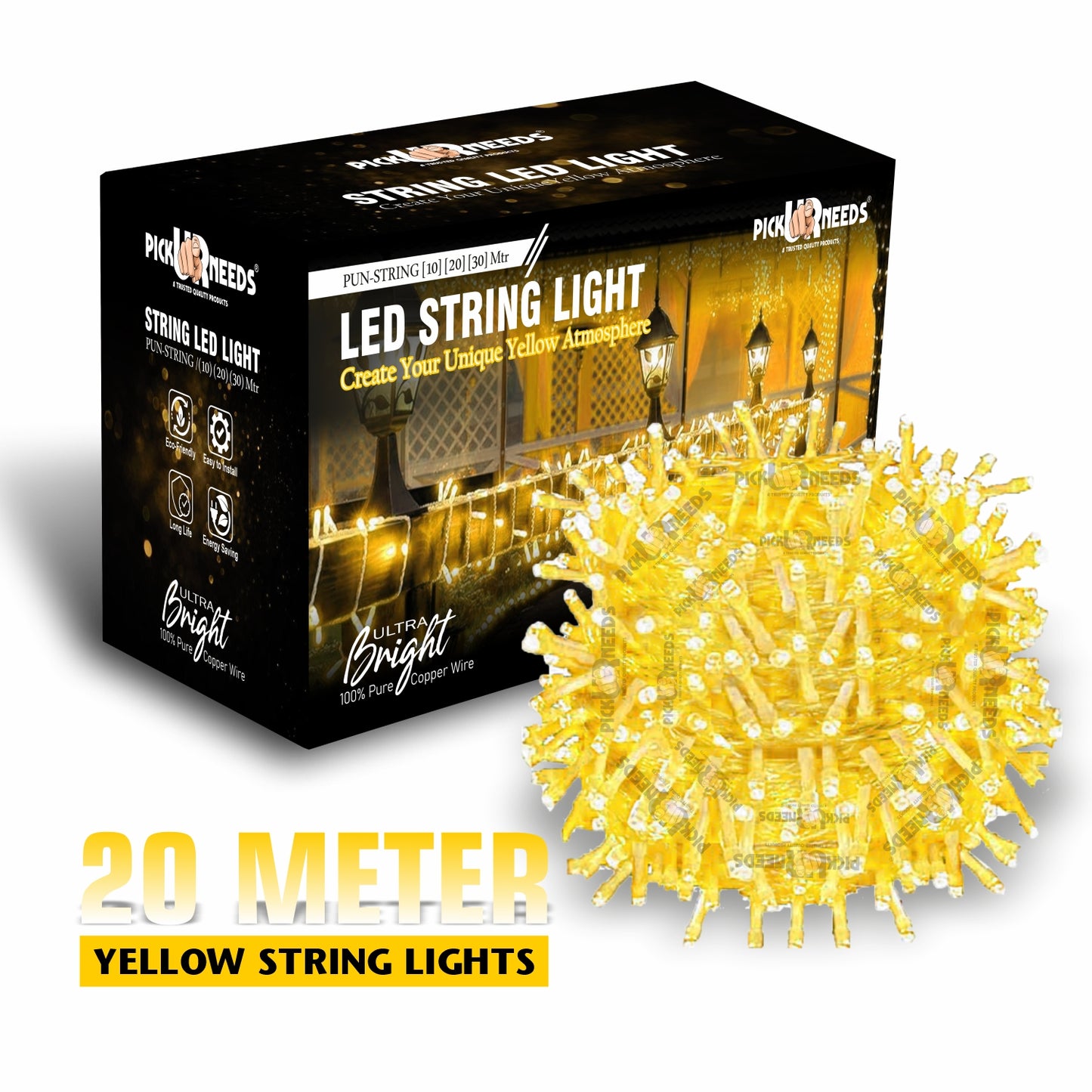 Pick Ur Needs 60 LEDs 20 m Yellow Steady String Rice Lights  (Pack of 1)