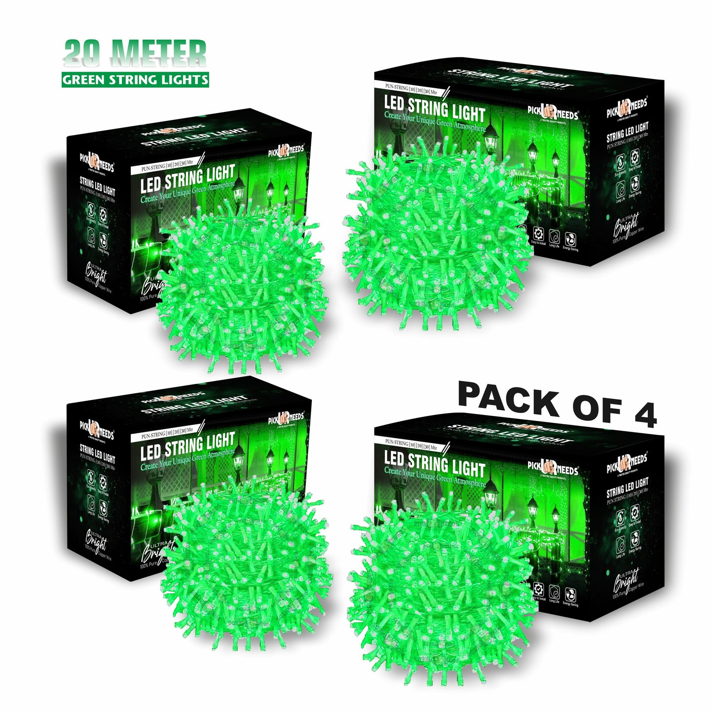 Pick Ur Needs 60 LEDs 20 m Yellow Steady String Rice Lights  (Pack of 4)