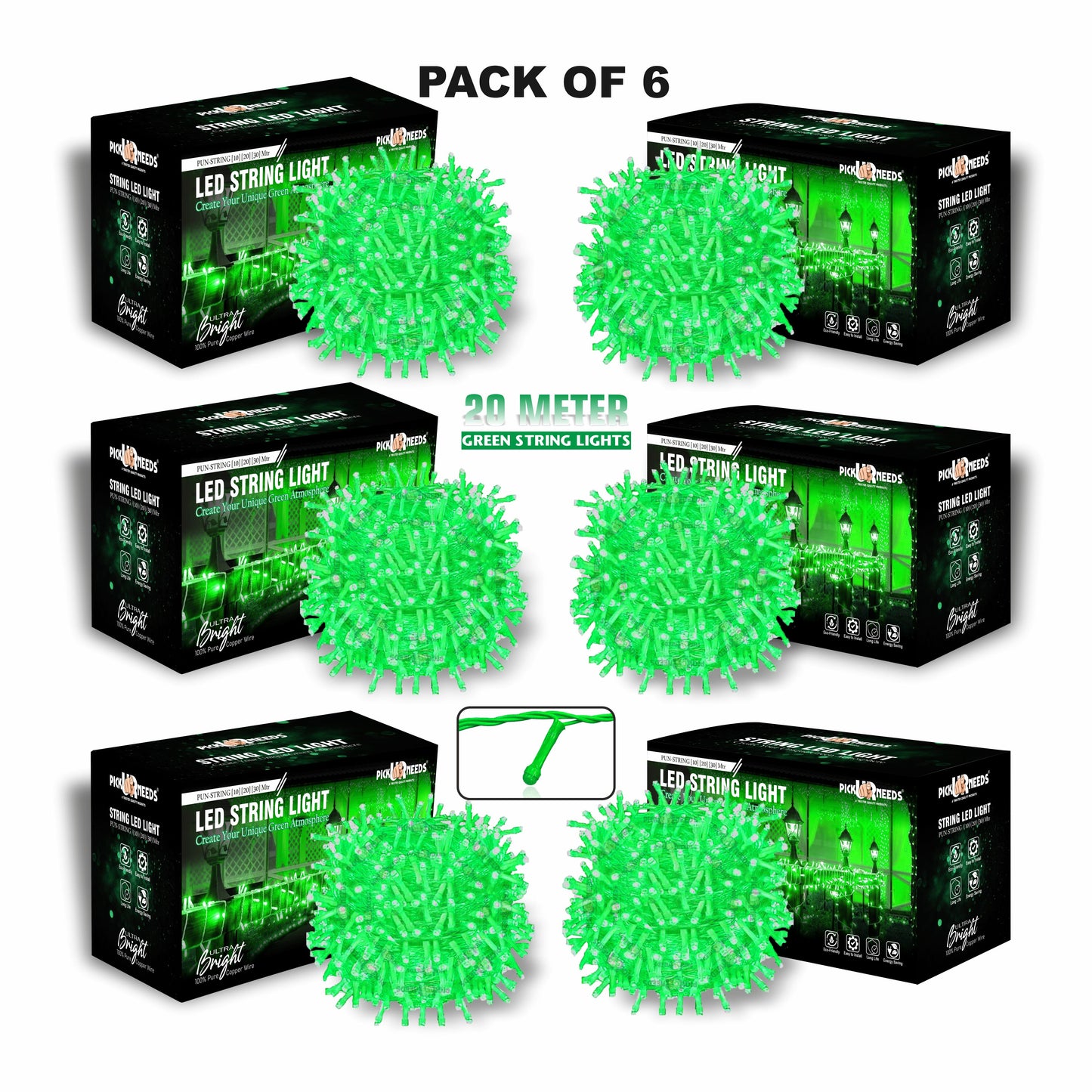 Pick Ur Needs 60 LEDs 20 m Yellow Steady String Rice Lights  (Pack of 6)