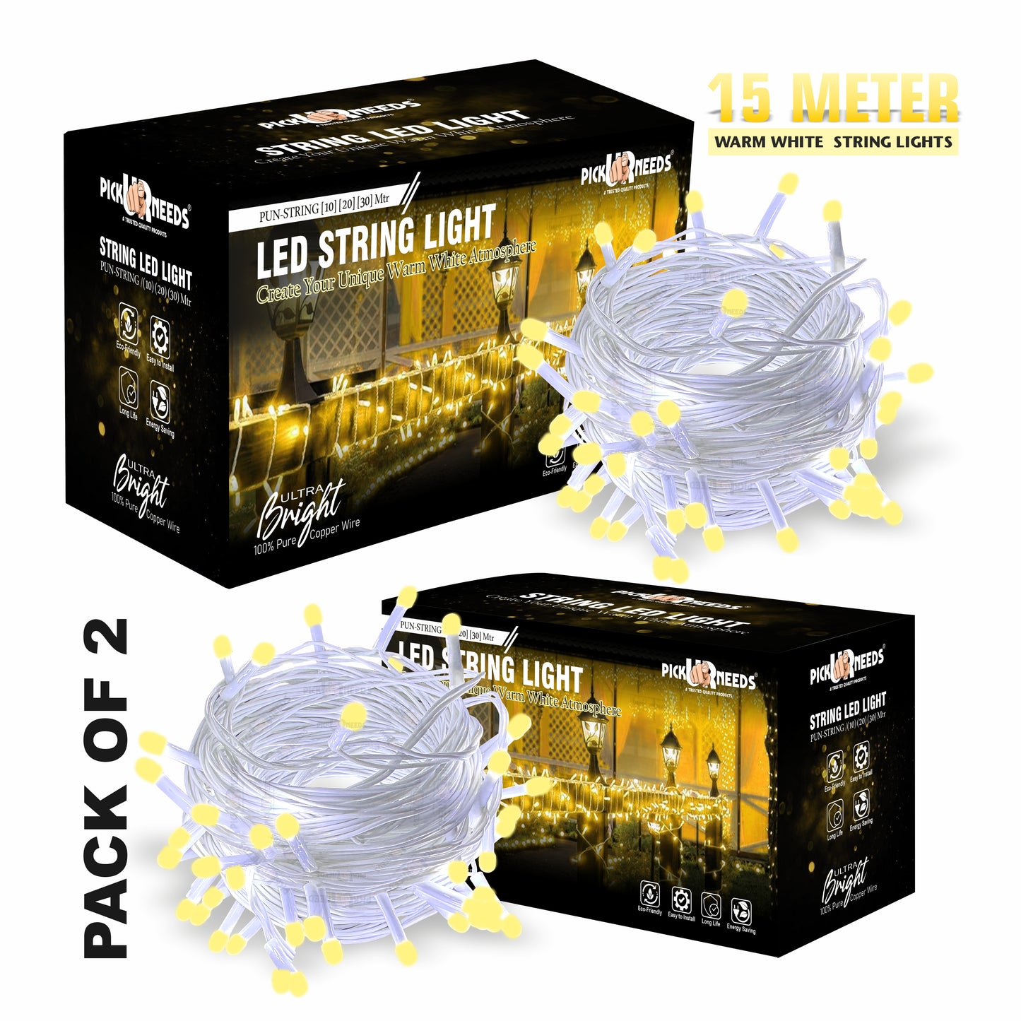 Pick Ur Needs 40 LEDs 15 m Orange Steady String Rice Lights