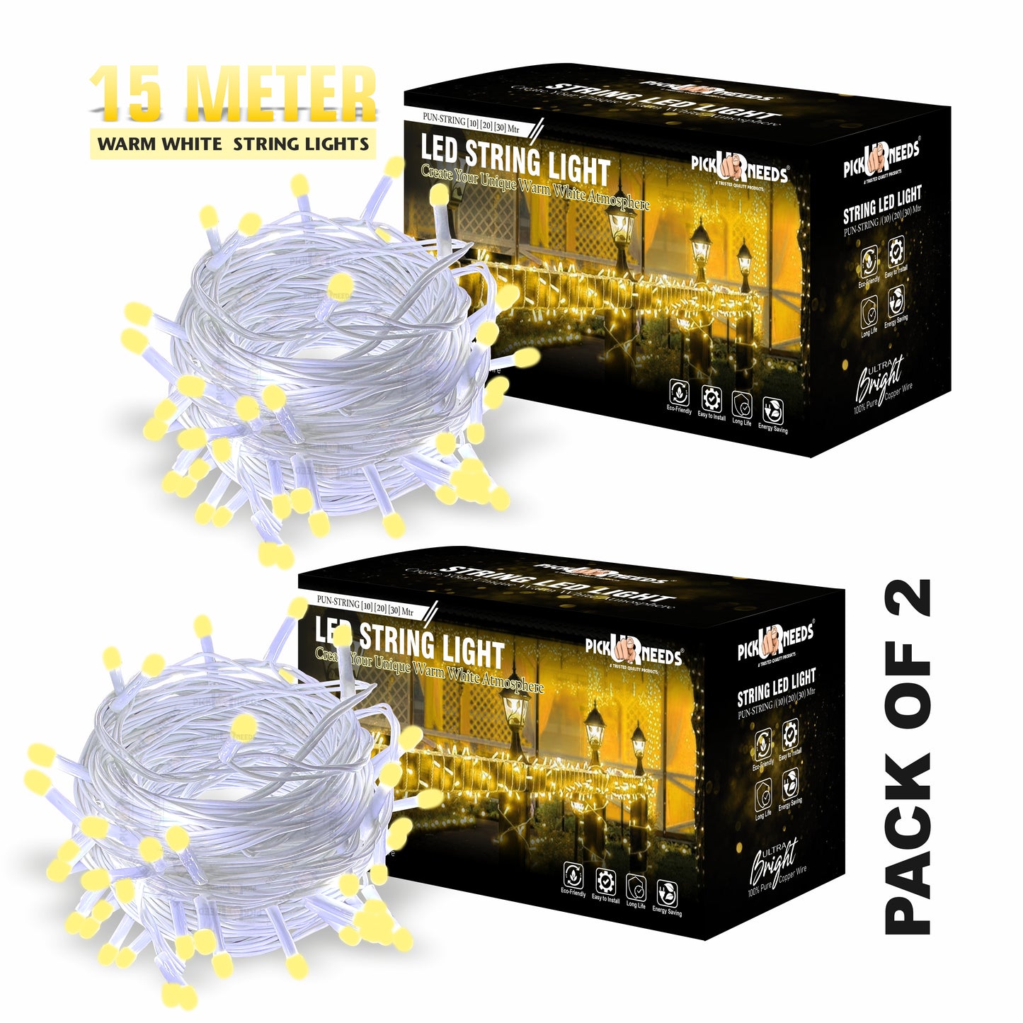 Pick Ur Needs 40 LEDs 15 m Yellow Steady String Rice Lights