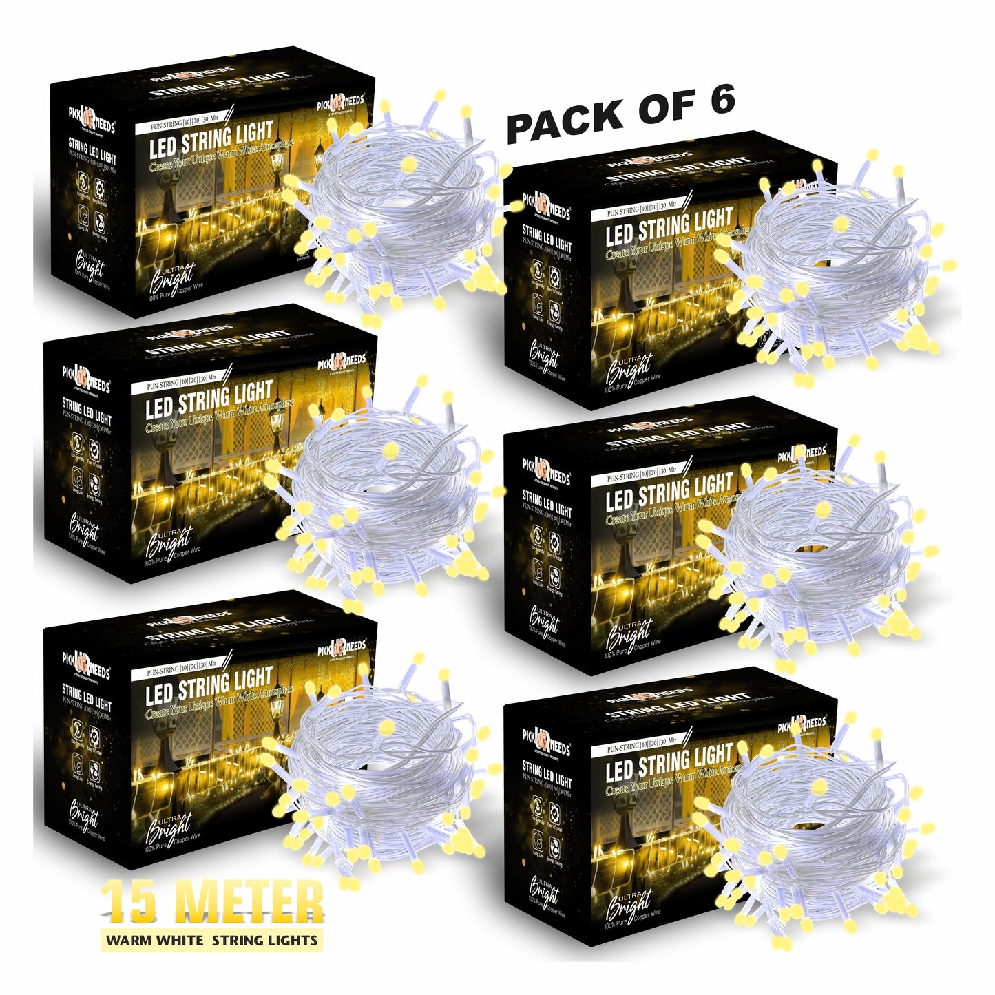 Pick Ur Needs 40 LEDs 15 m Orange Steady String Rice Lights