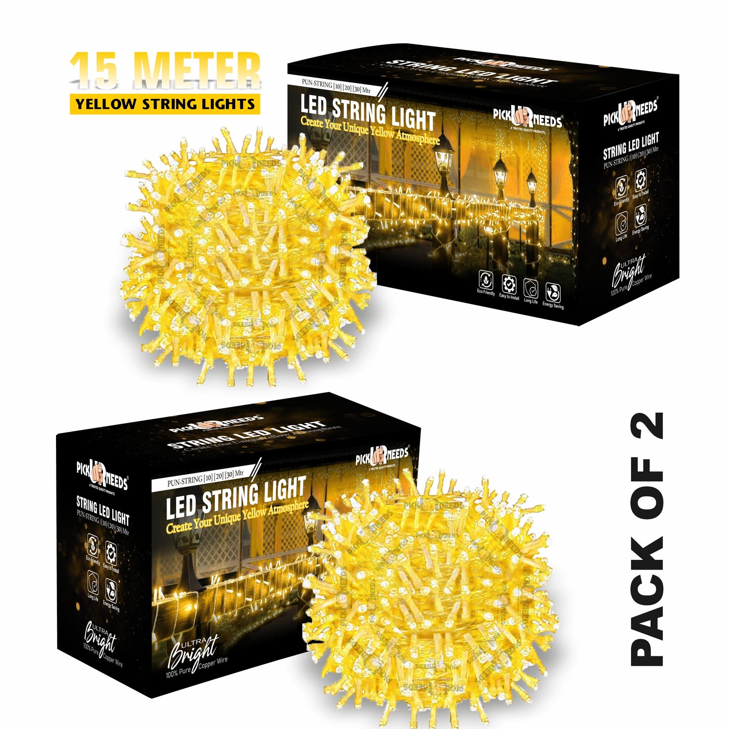 Pick Ur Needs 40 LEDs 15 m Yellow Steady String Rice Lights