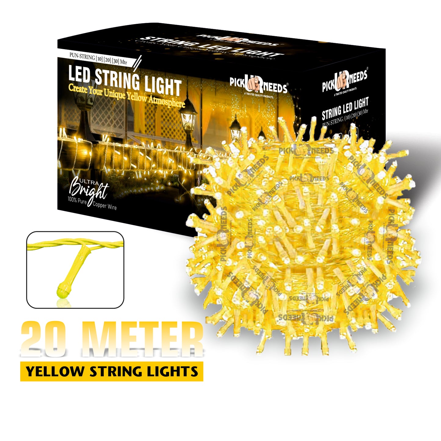 Pick Ur Needs 60 LEDs 20 m Yellow Steady String Rice Lights  (Pack of 1)