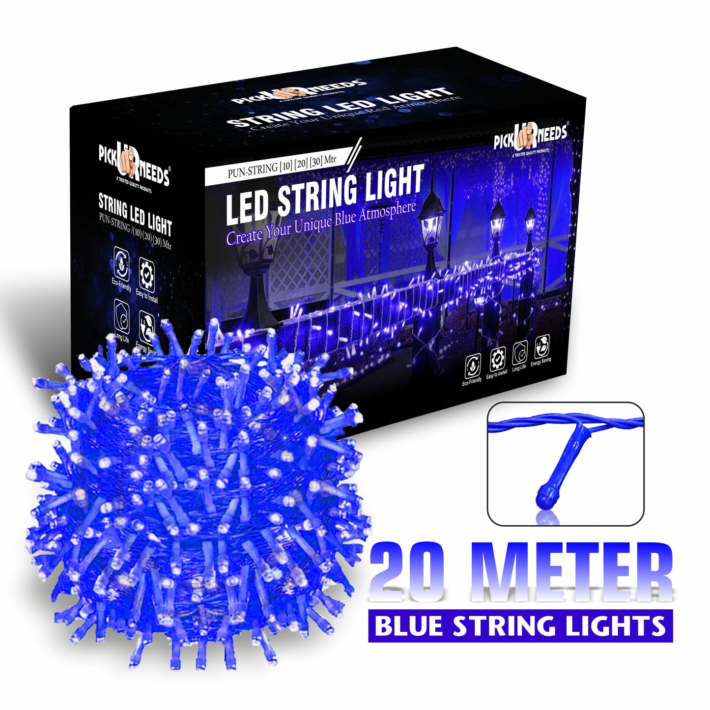 Pick Ur Needs 60 LEDs 20 m Blue Steady String Rice Lights