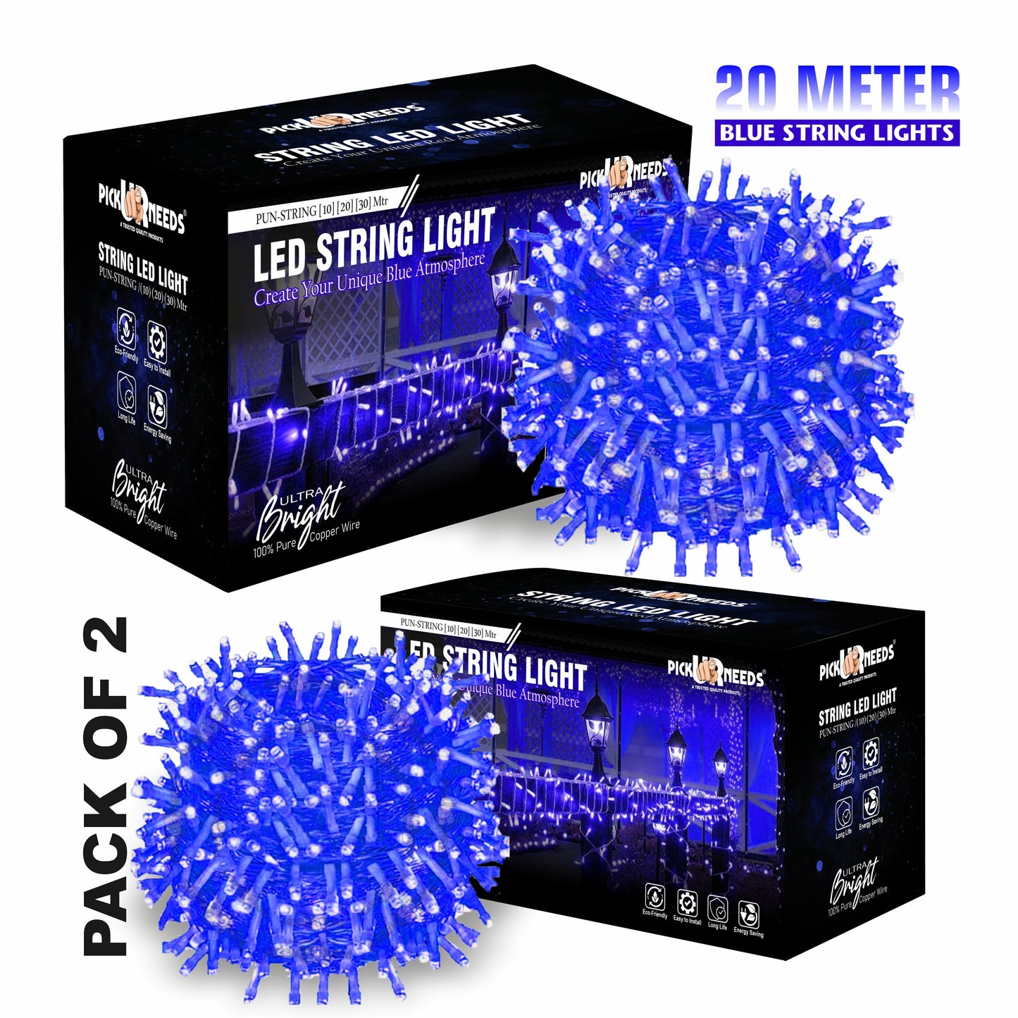 Pick Ur Needs 60 LEDs 20 m Blue Steady String Rice Lights