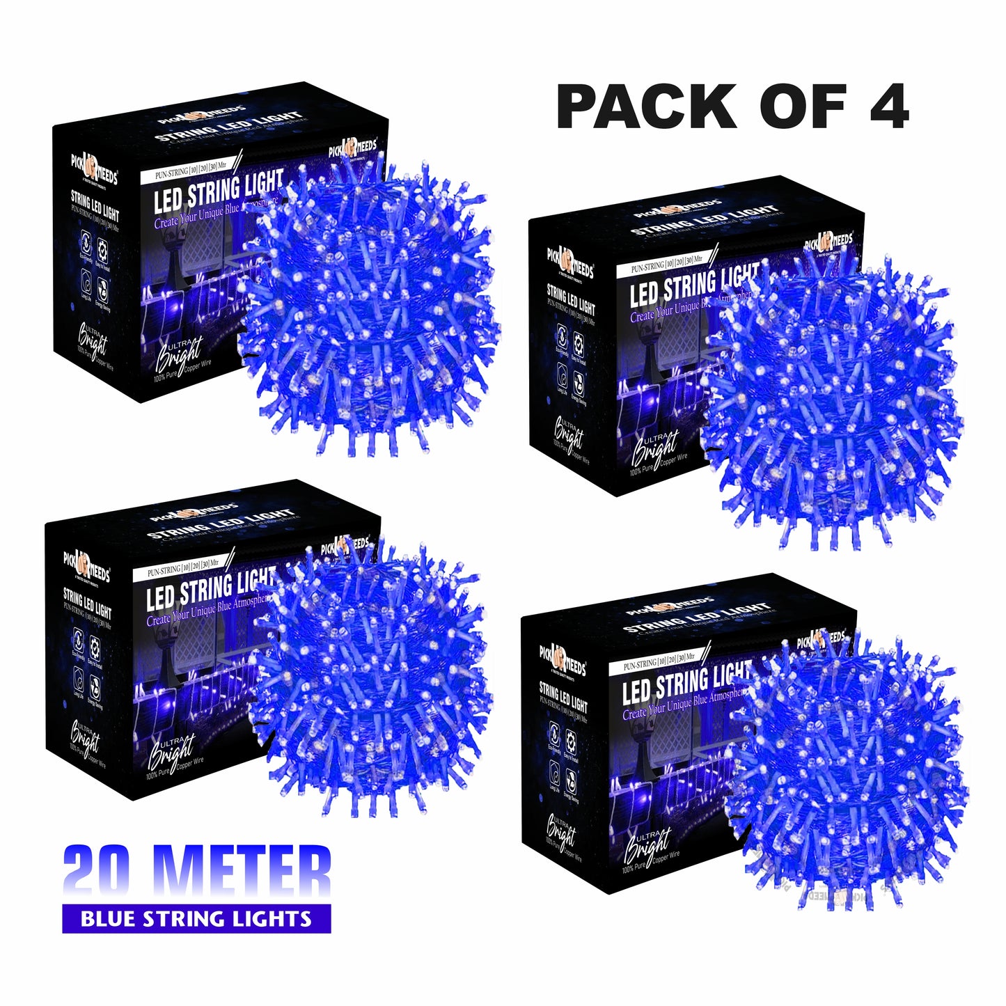 Pick Ur Needs 60 LEDs 20 m Blue Steady String Rice Lights