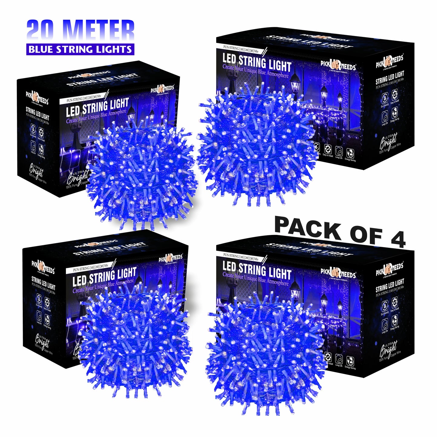 Pick Ur Needs 60 LEDs 20 m Yellow Steady String Rice Lights  (Pack of 4)
