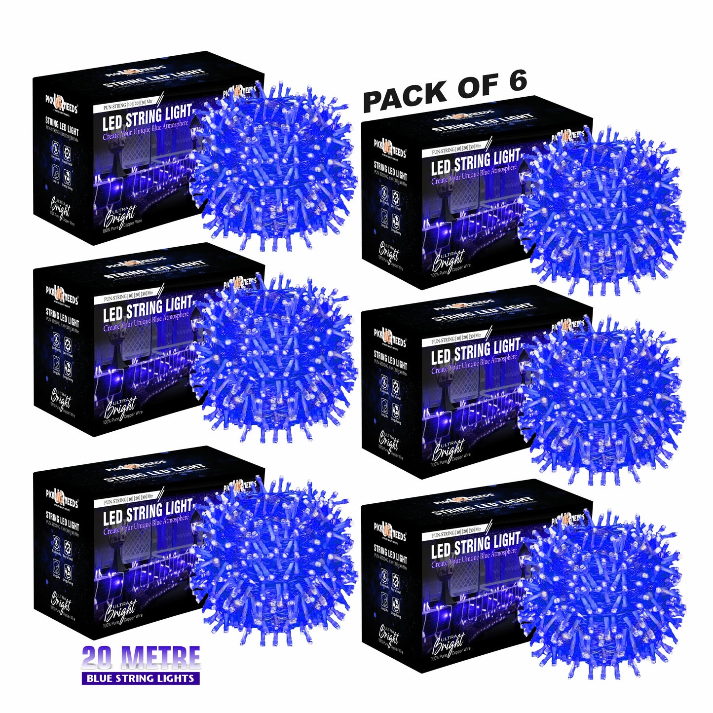 Pick Ur Needs 60 LEDs 20 m Blue Steady String Rice Lights