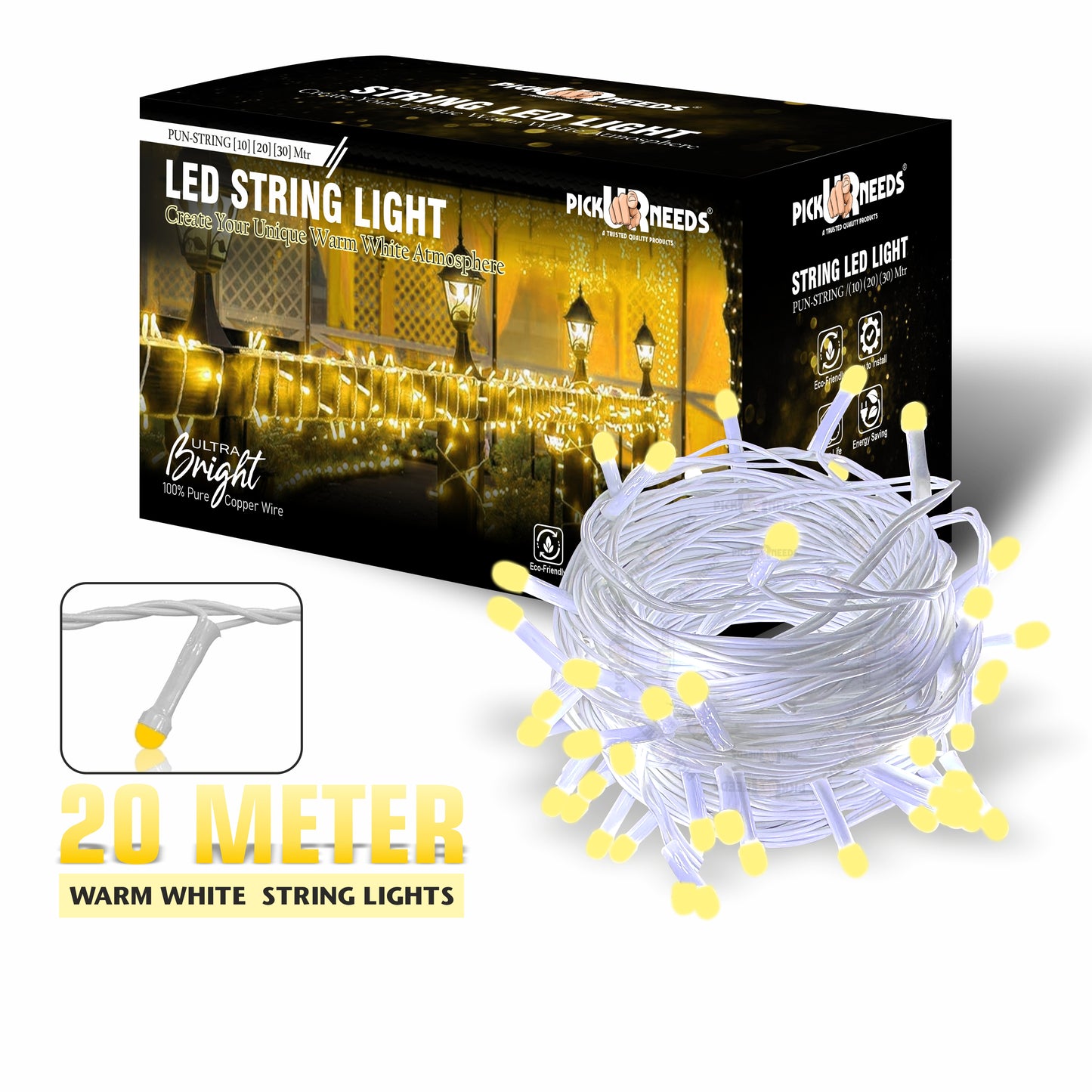 Pick Ur Needs 60 LEDs 20 m Yellow Steady String Rice Lights  (Pack of 1)