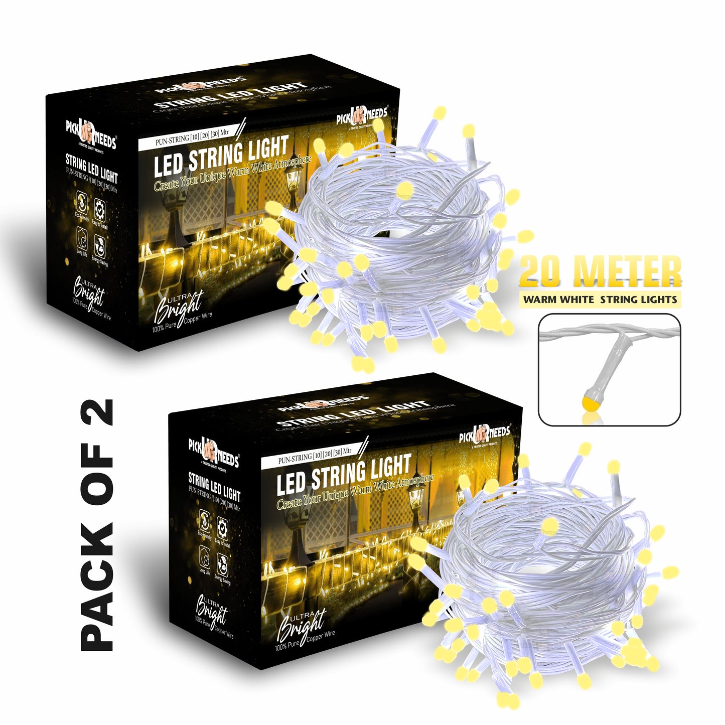 Pick Ur Needs 60 LEDs 20 m Beige Steady String Rice Lights  (Pack of 2)