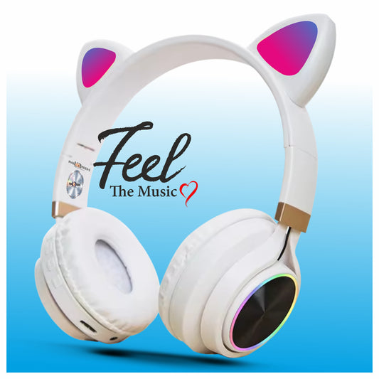 Pick Ur Needs Bluetooth Headphone With Microphone Cat Design Stereo HiFi Earphones Wireless (White)