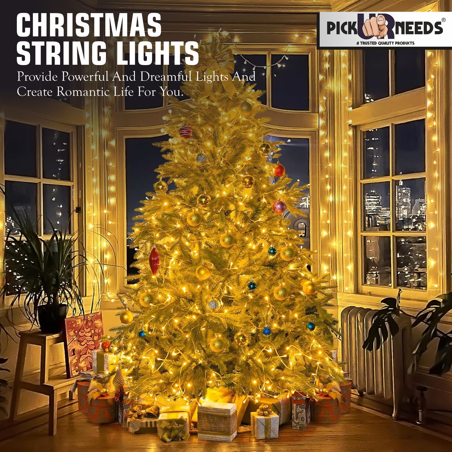 Pick Ur Needs 60 LEDs 20 m Yellow Steady String Rice Lights  (Pack of 4)