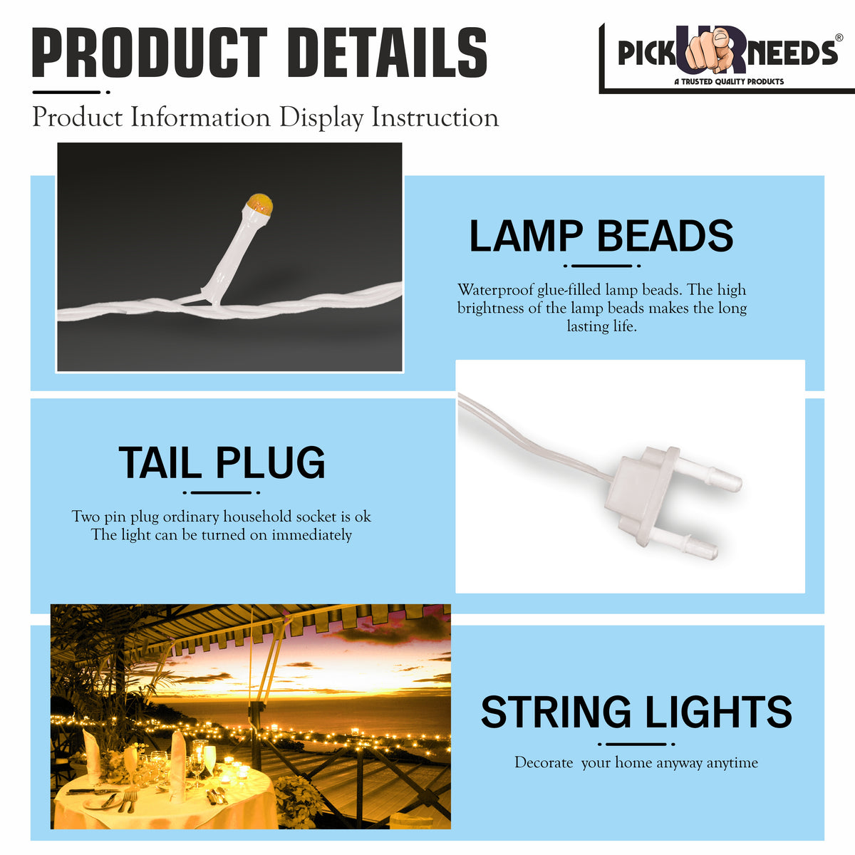 Pick Ur Needs 60 LEDs 15 m Steady String Rice Lights
