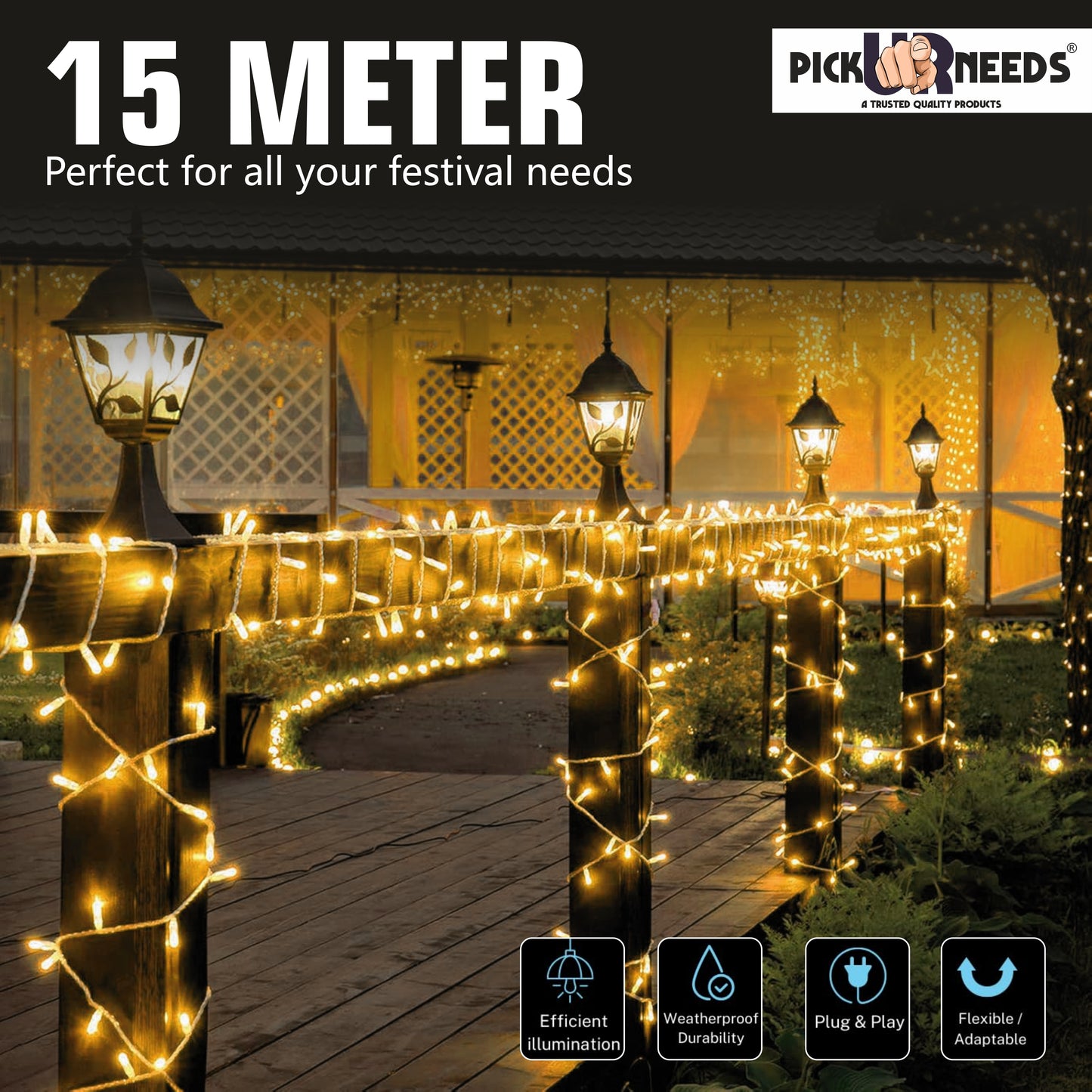 Pick Ur Needs 60 LEDs 20 m Yellow Steady String Rice Lights  (Pack of 6)