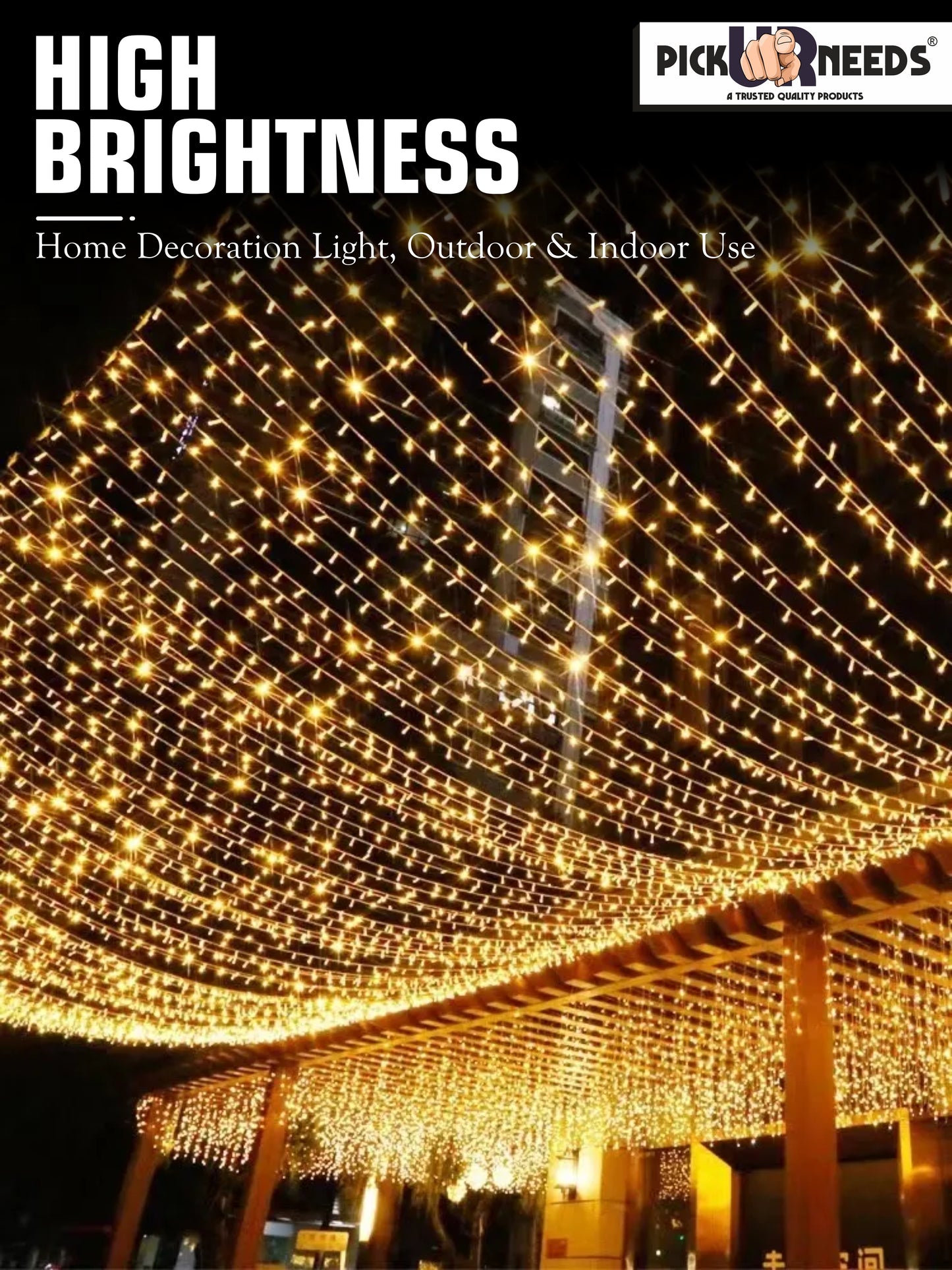 Pick Ur Needs 60 LEDs 20 m Yellow Steady String Rice Lights  (Pack of 4)