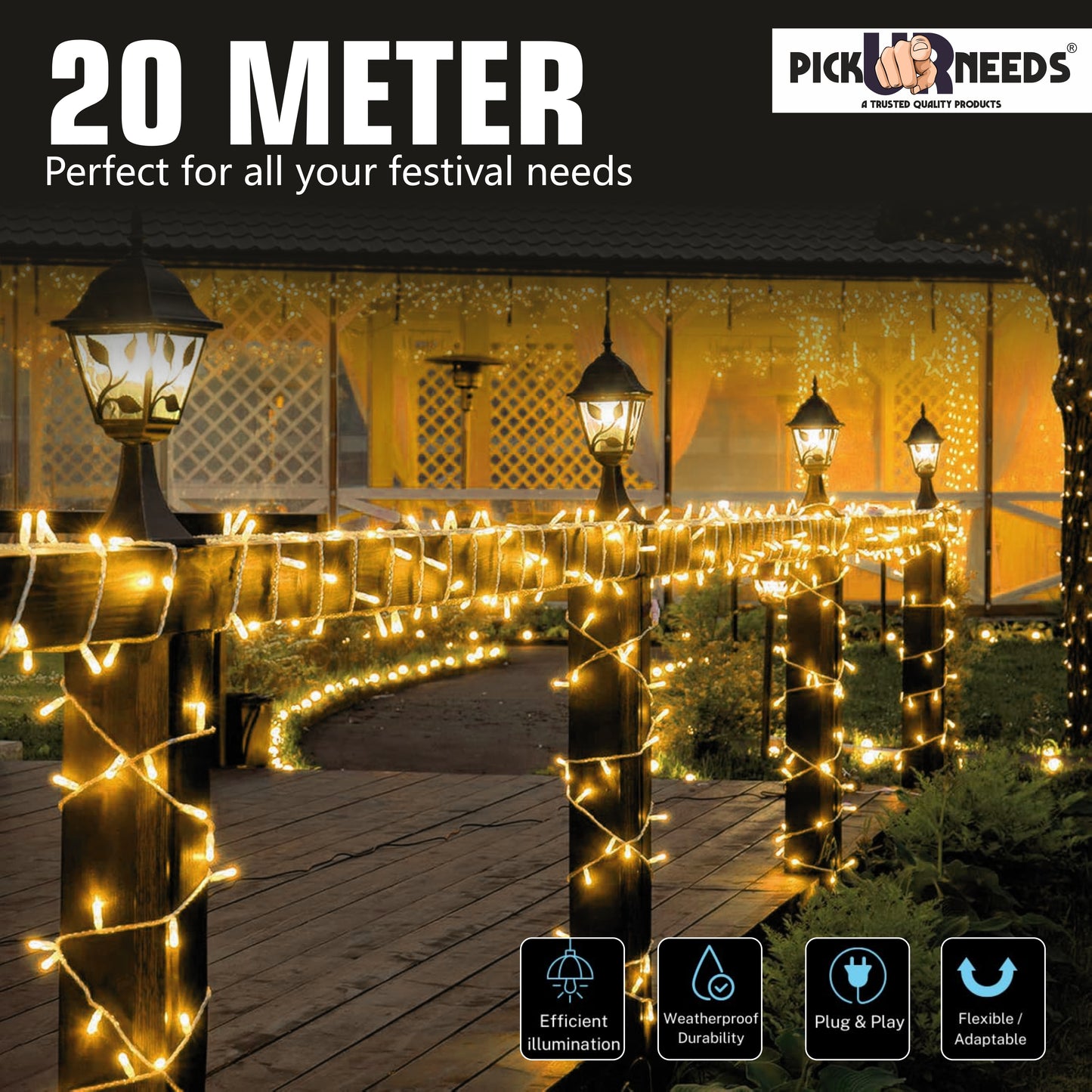 Pick Ur Needs 40 LEDs 15 m Yellow Steady String Rice Lights