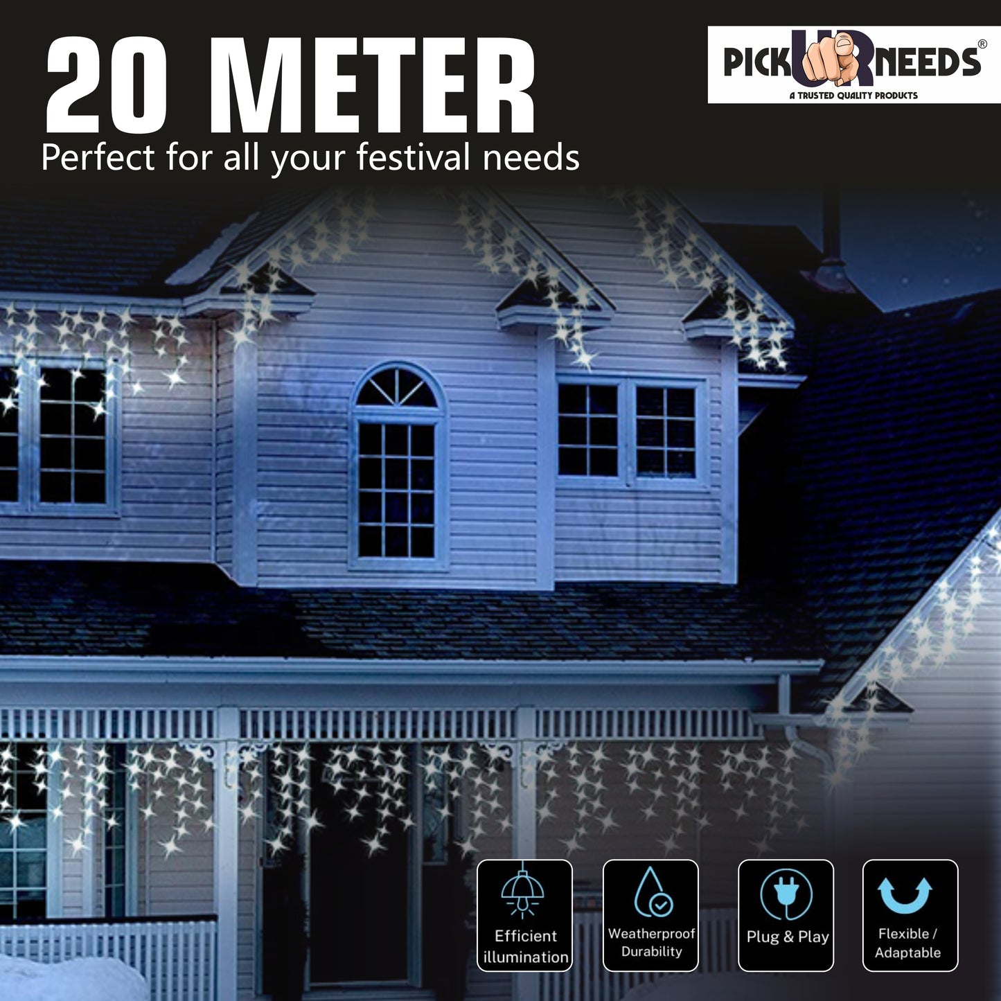 Pick Ur Needs 60 LEDs 20 m Yellow Steady String Rice Lights  (Pack of 6)