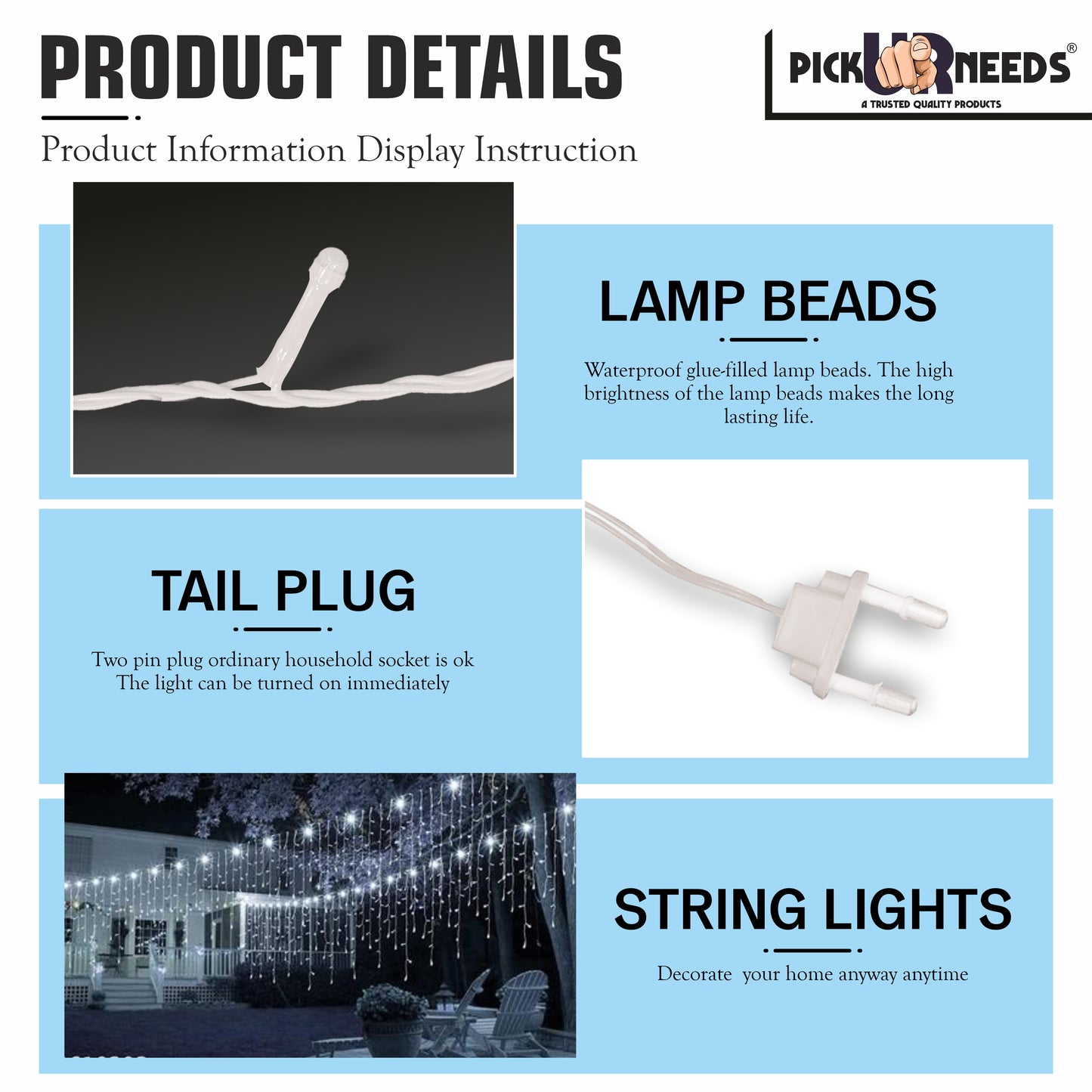 Pick Ur Needs 60 LEDs 20 m Yellow Steady String Rice Lights  (Pack of 6)