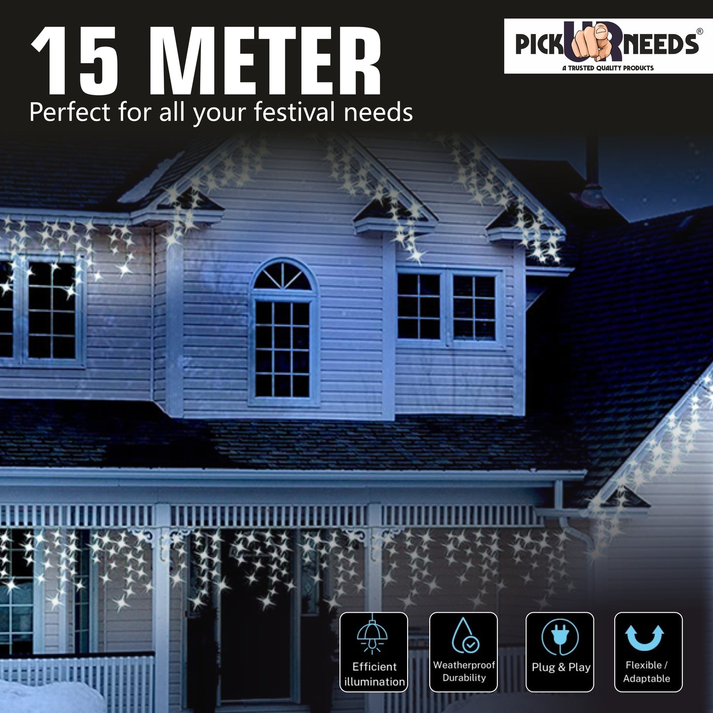 Pick Ur Needs 60 LEDs 20 m Yellow Steady String Rice Lights  (Pack of 6)